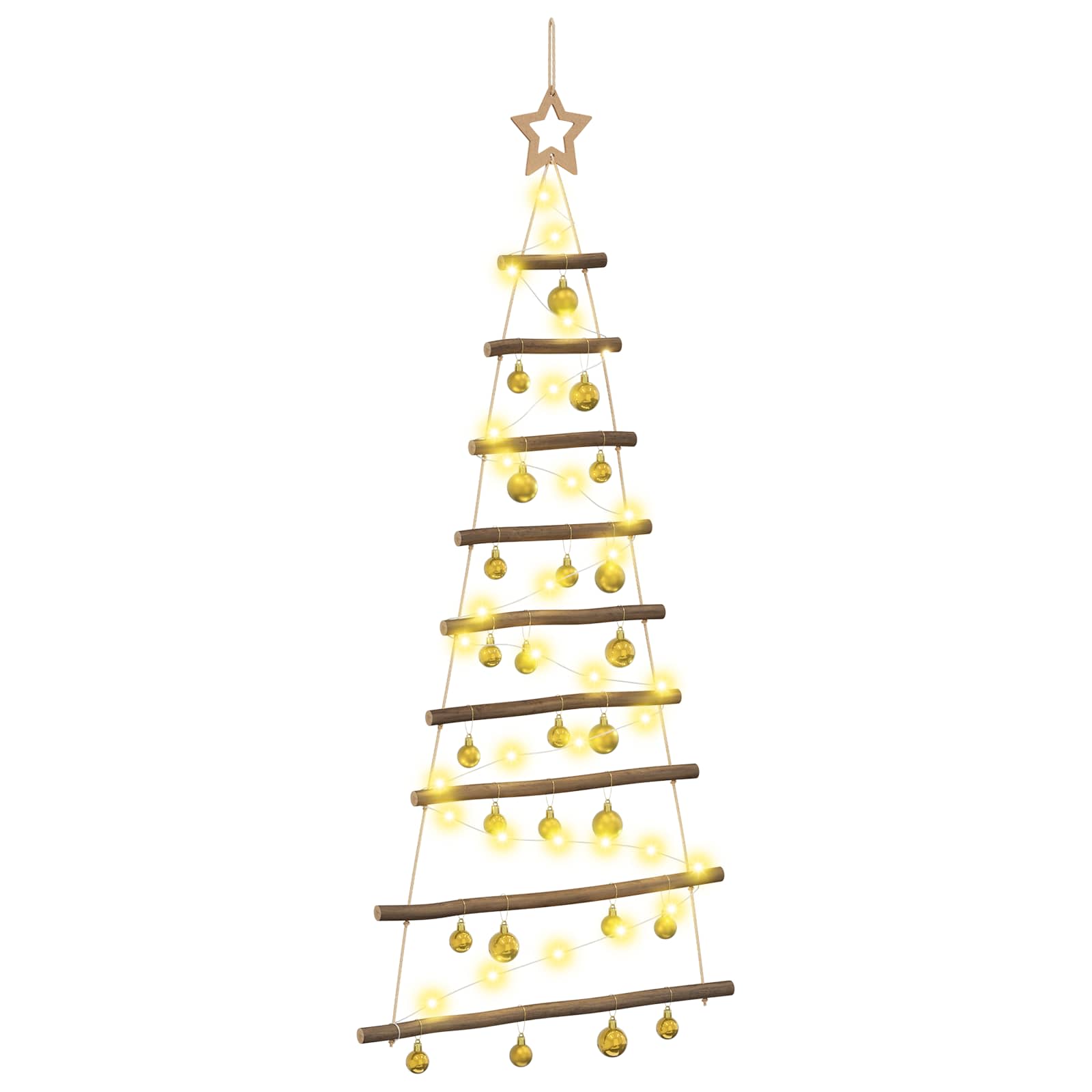 Albero di Natale appeso con palle 120 cm 50 LED Bianco caldo