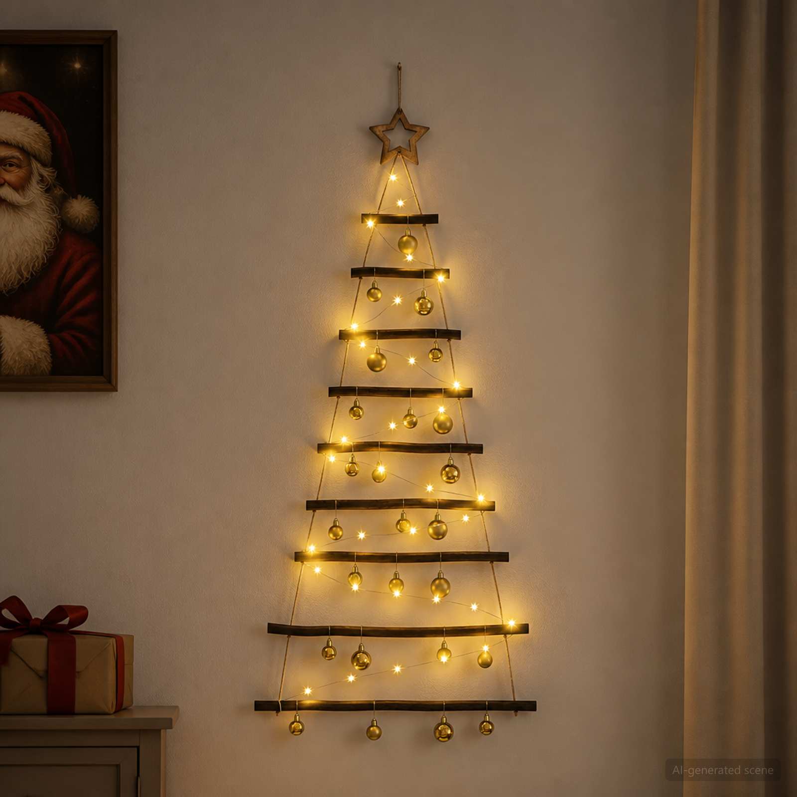 Albero di Natale appeso con palle 120 cm 50 LED Bianco caldo