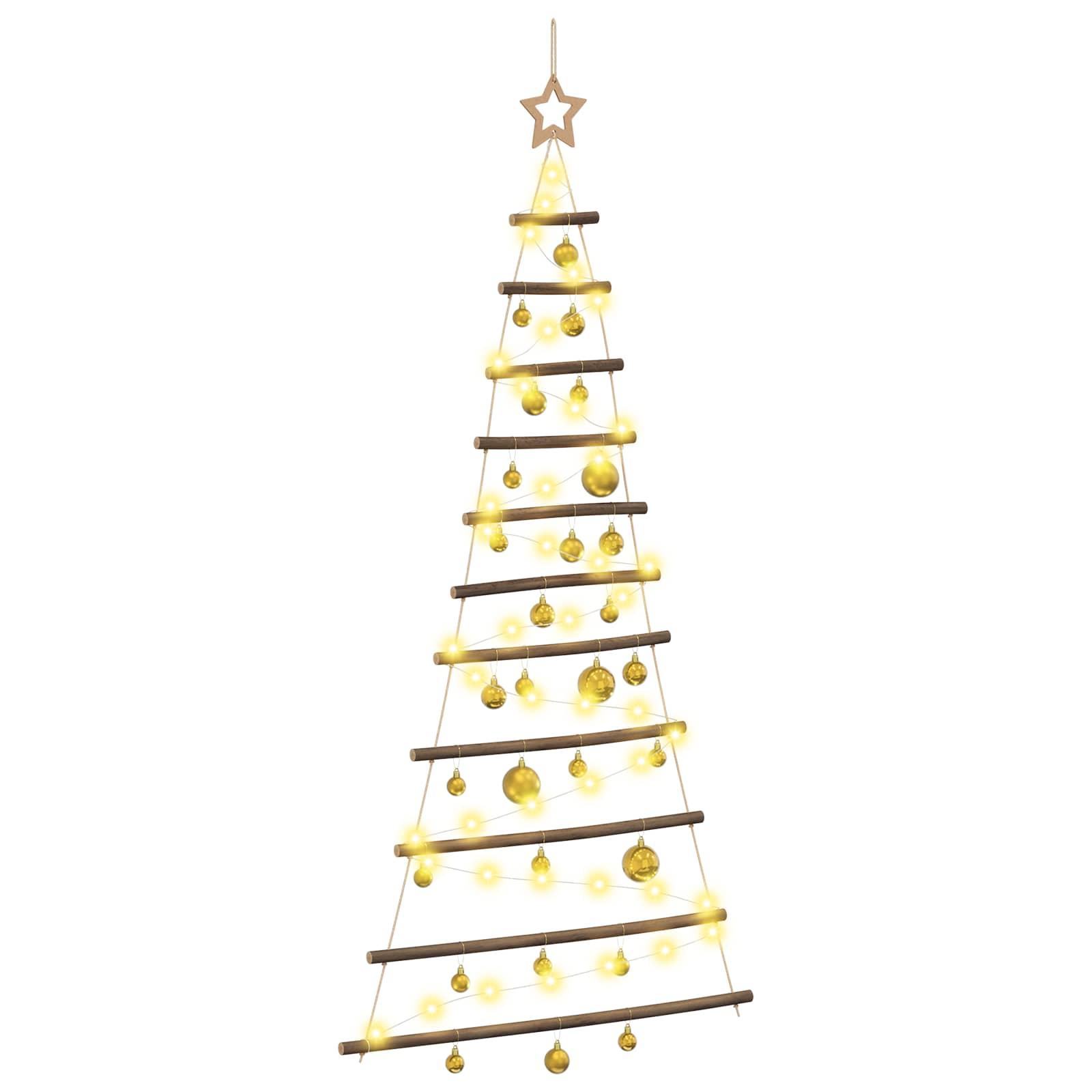 Albero di Natale appeso con palle 150 cm 80 LED Bianco caldo
