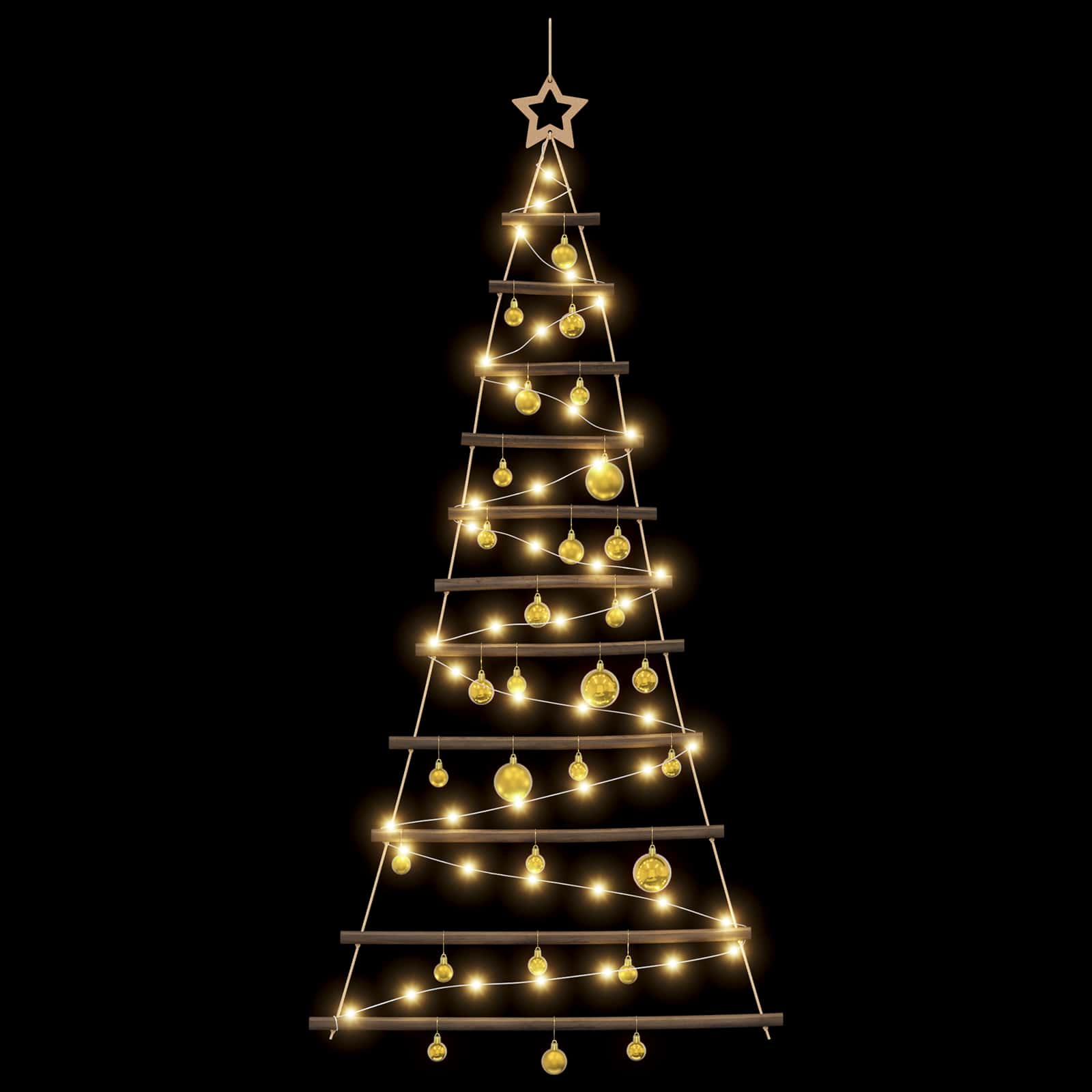 Albero di Natale appeso con palle 150 cm 80 LED Bianco caldo