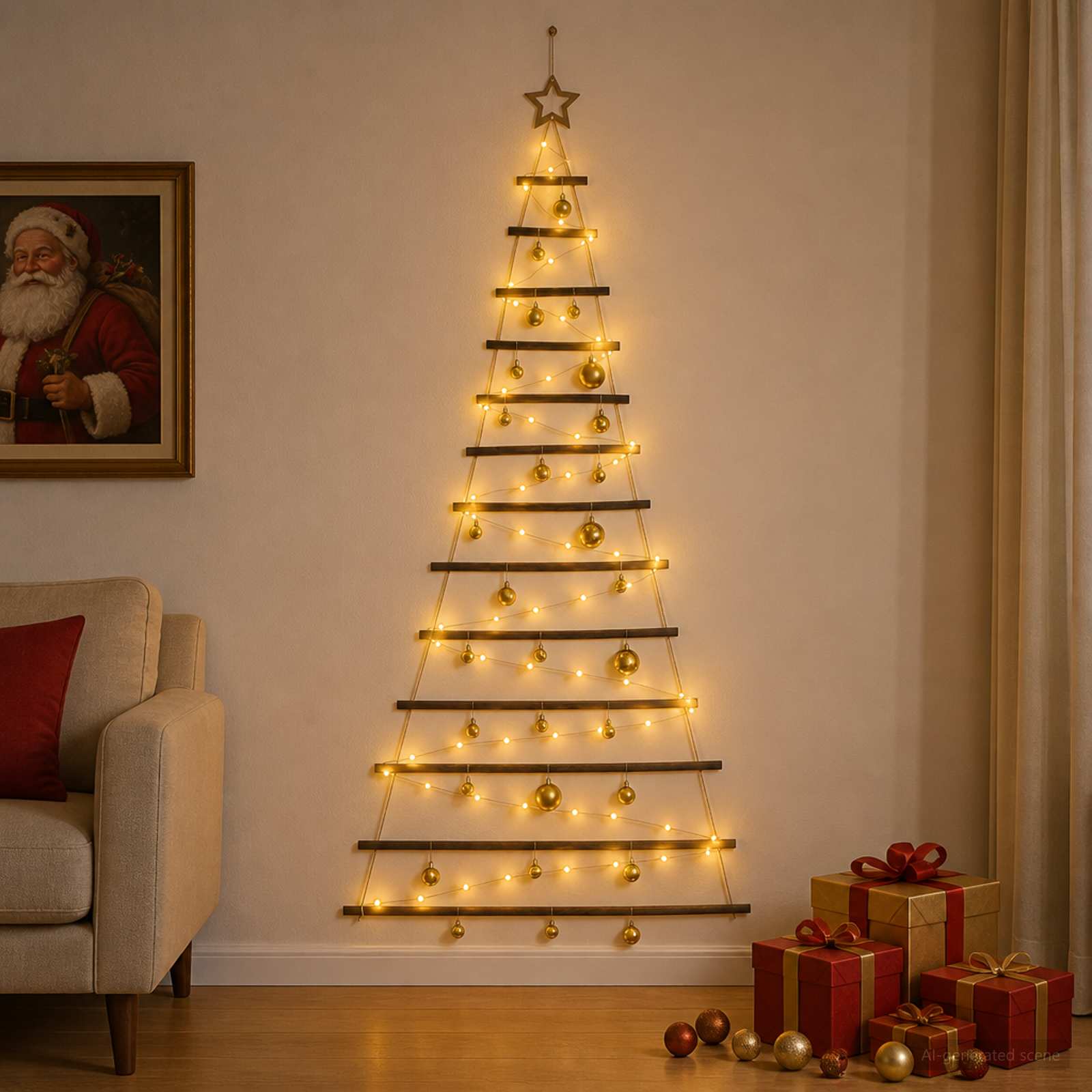 Albero di Natale appeso con palle 180 cm 100 LED Bianco caldo