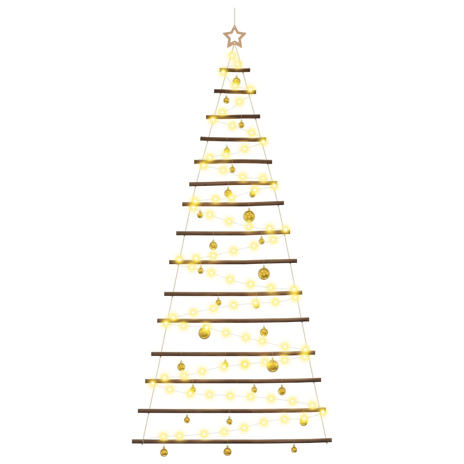 Albero di Natale appeso con palle 210 cm 130 LED Bianco caldo