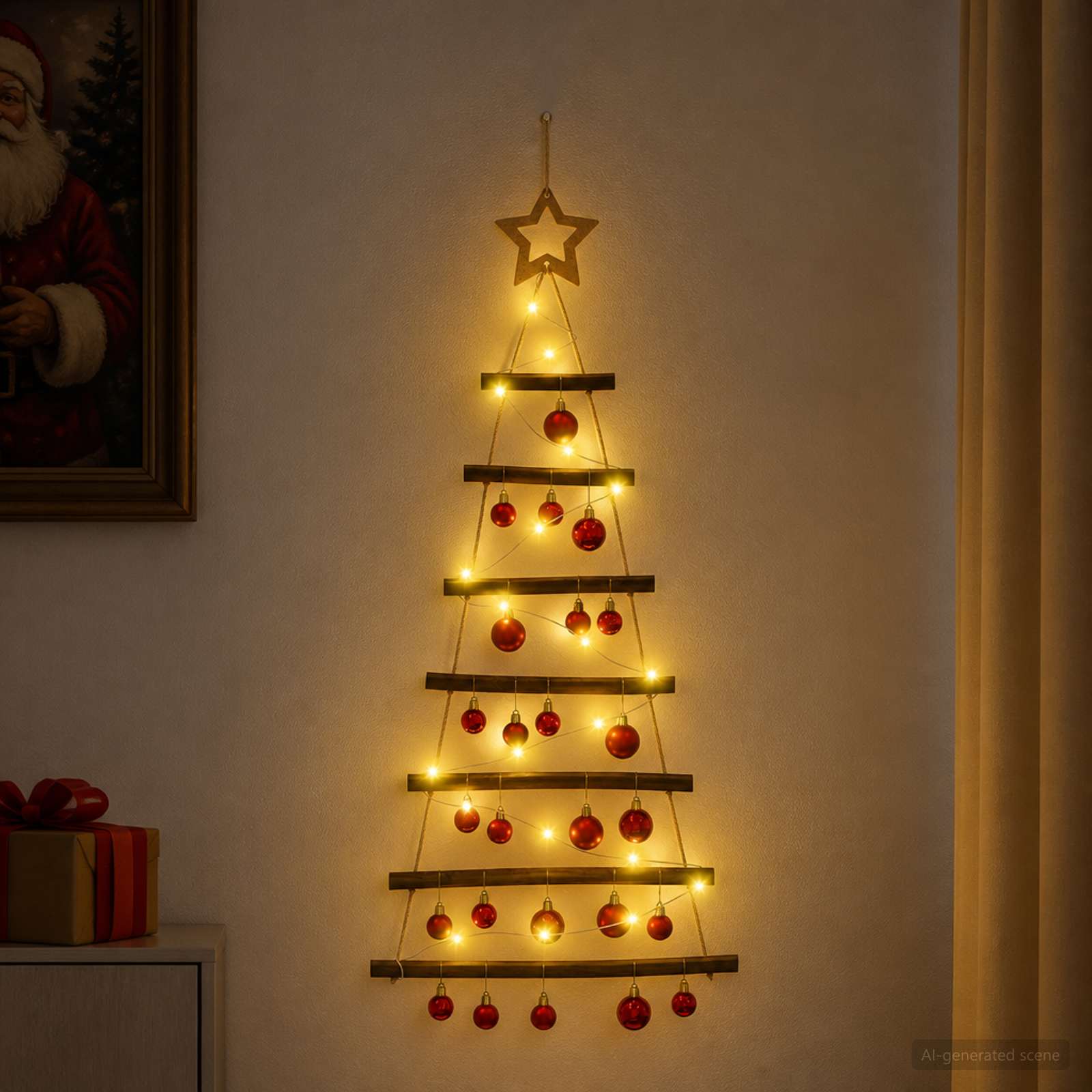 Albero di Natale appeso con palle 90 cm 30 LED Bianco caldo