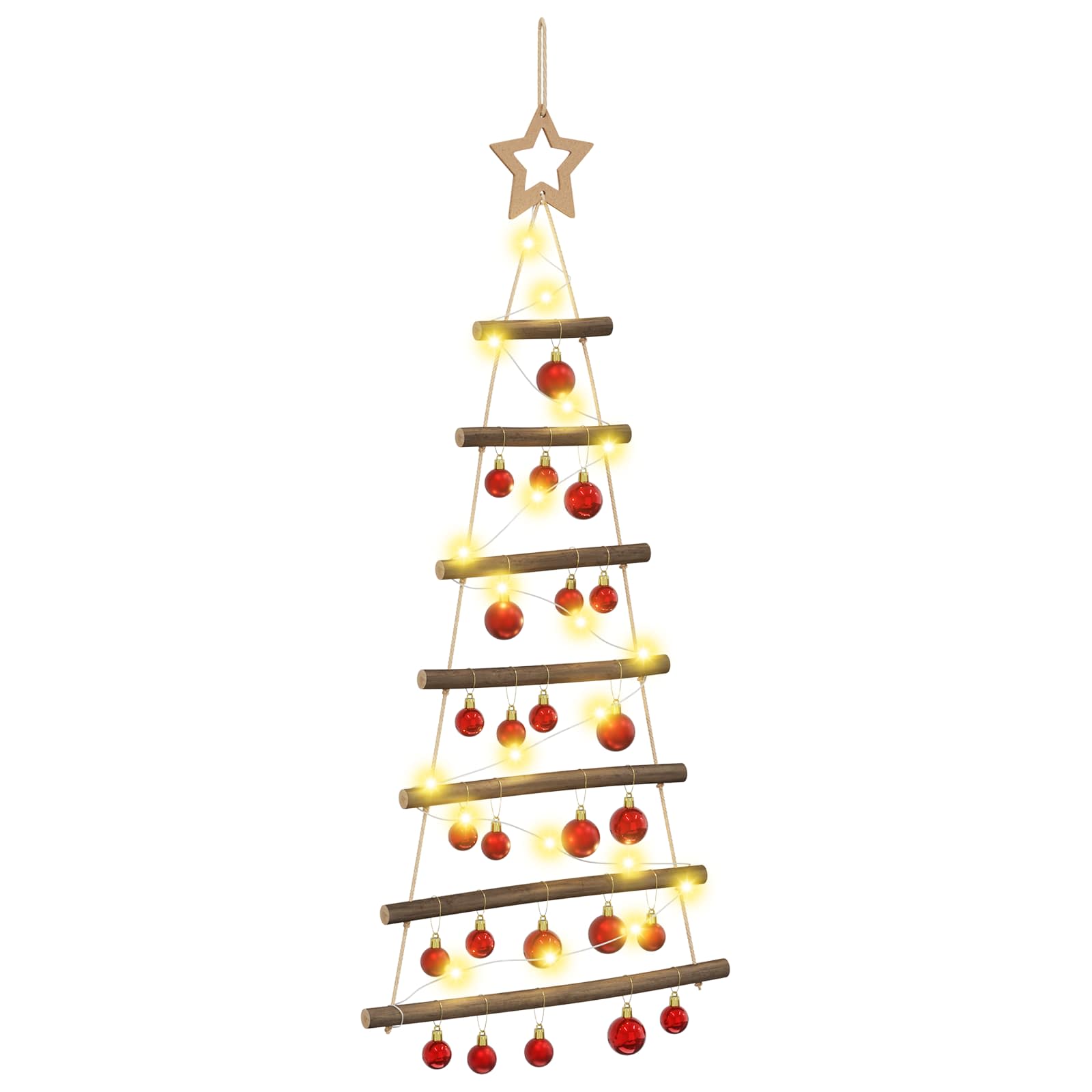 Albero di Natale appeso con palle 90 cm 30 LED Bianco caldo