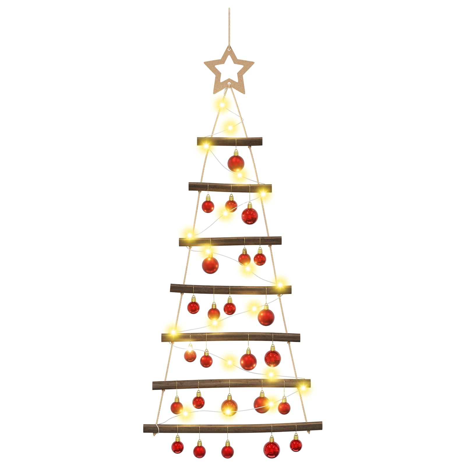 Albero di Natale appeso con palle 90 cm 30 LED Bianco caldo