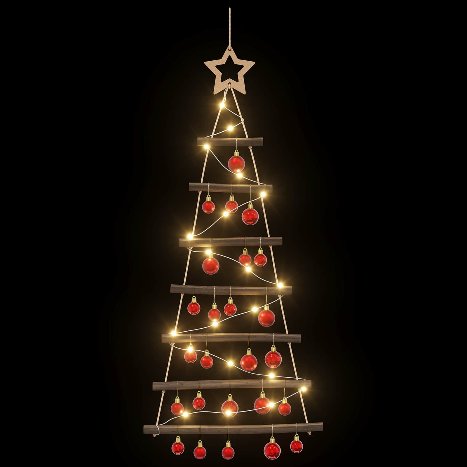 Albero di Natale appeso con palle 90 cm 30 LED Bianco caldo