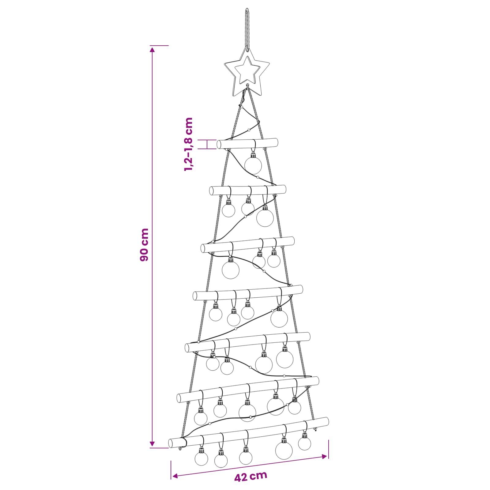 Albero di Natale appeso con palle 90 cm 30 LED Bianco caldo