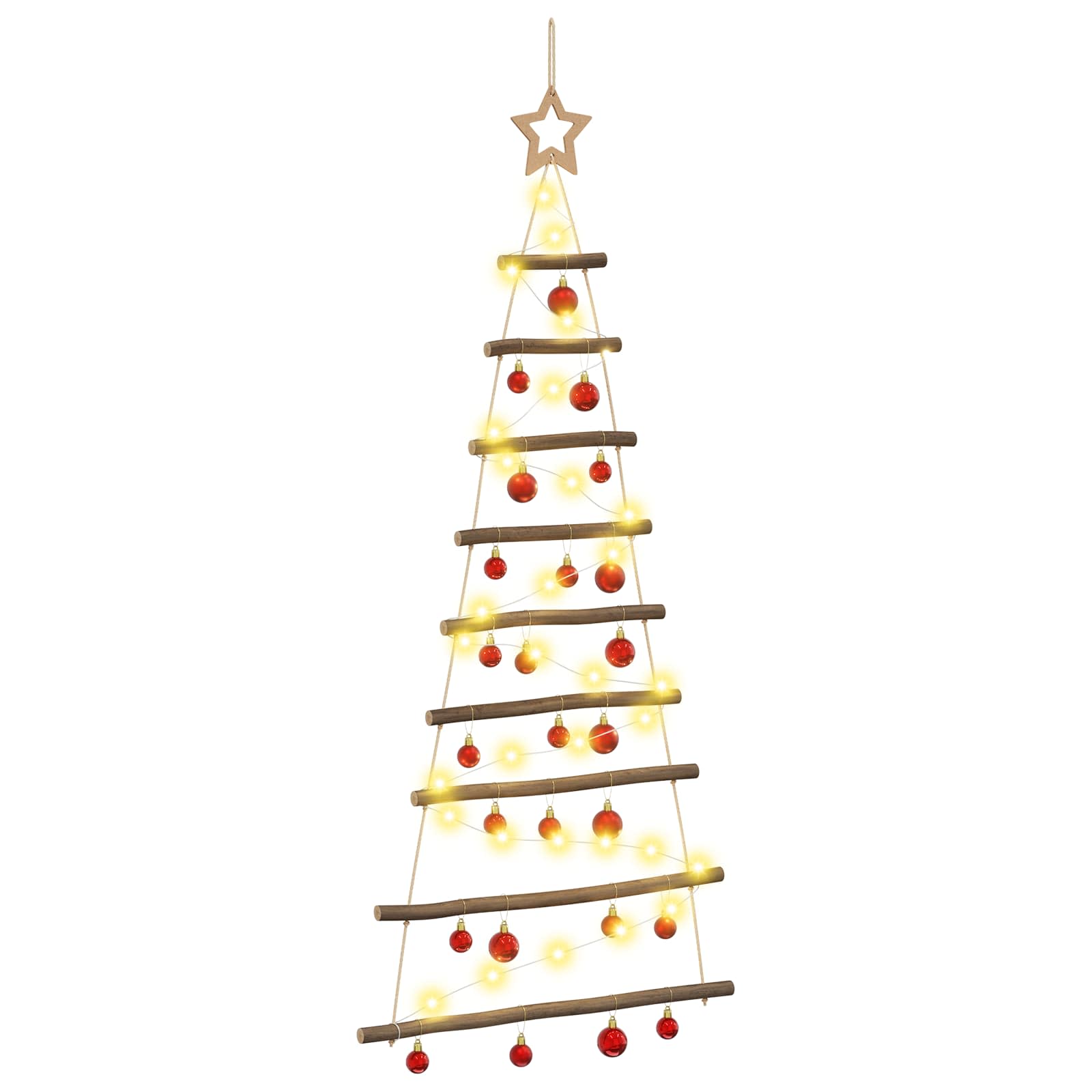 Albero di Natale appeso con palle 120 cm 50 LED Bianco caldo