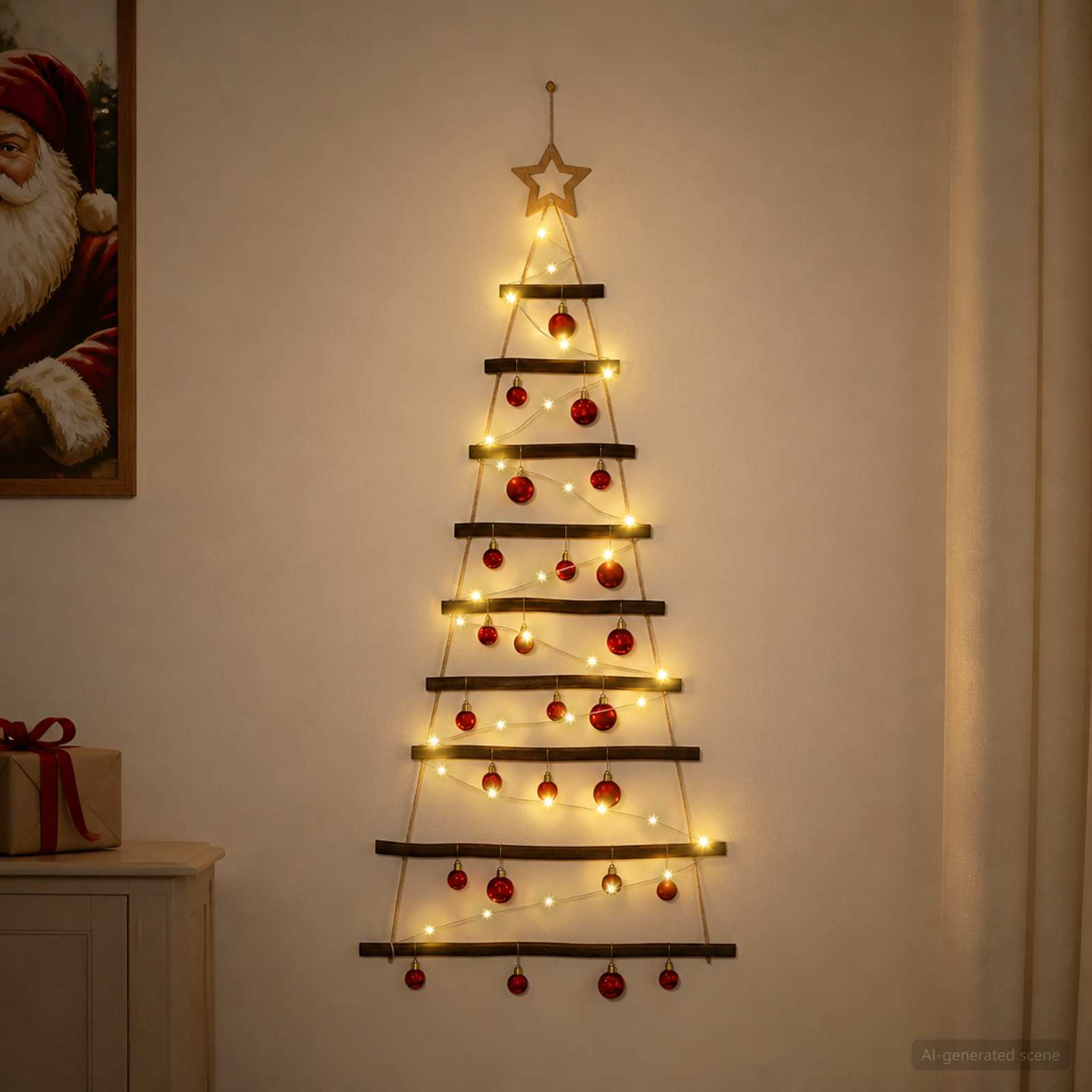Albero di Natale appeso con palle 120 cm 50 LED Bianco caldo