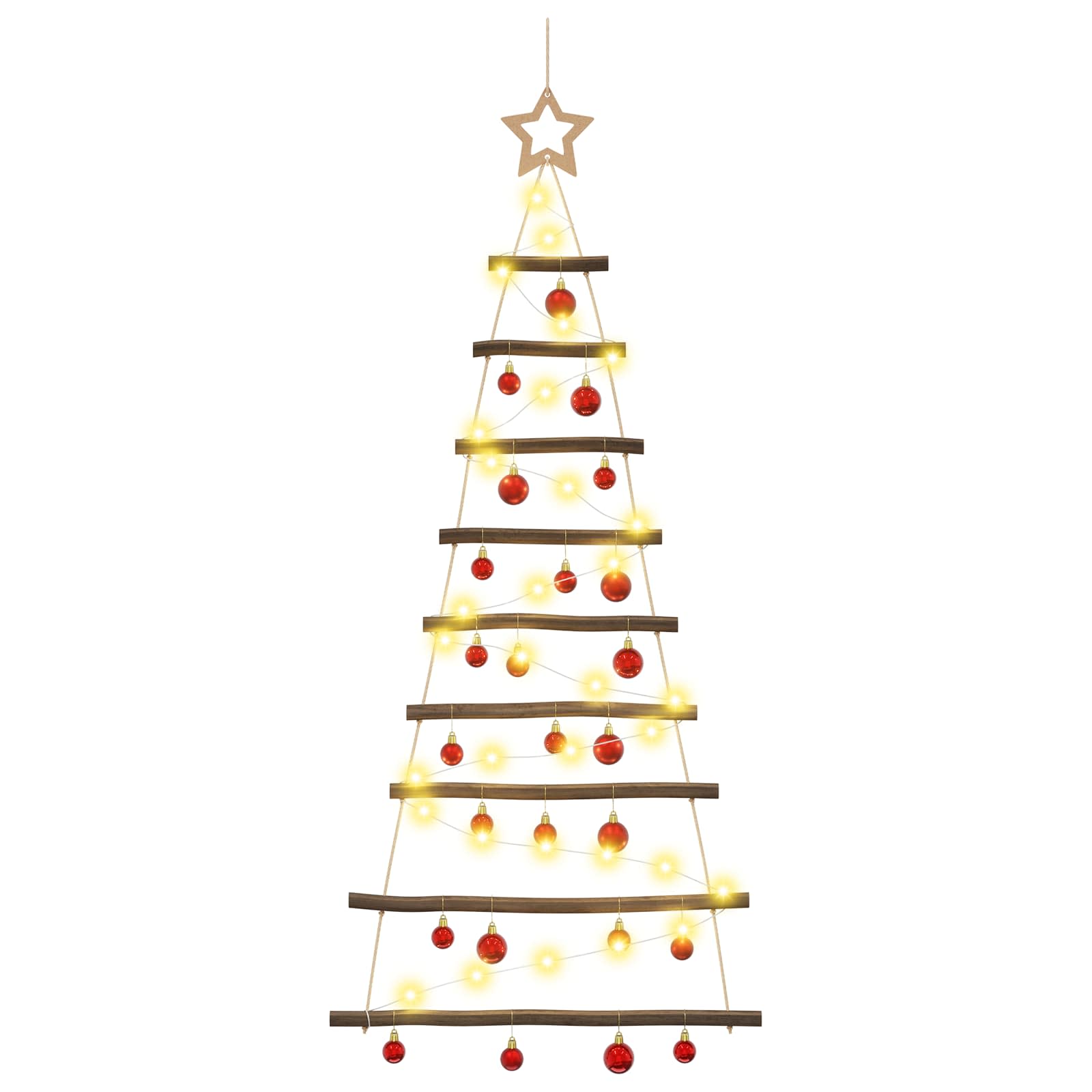 Albero di Natale appeso con palle 120 cm 50 LED Bianco caldo