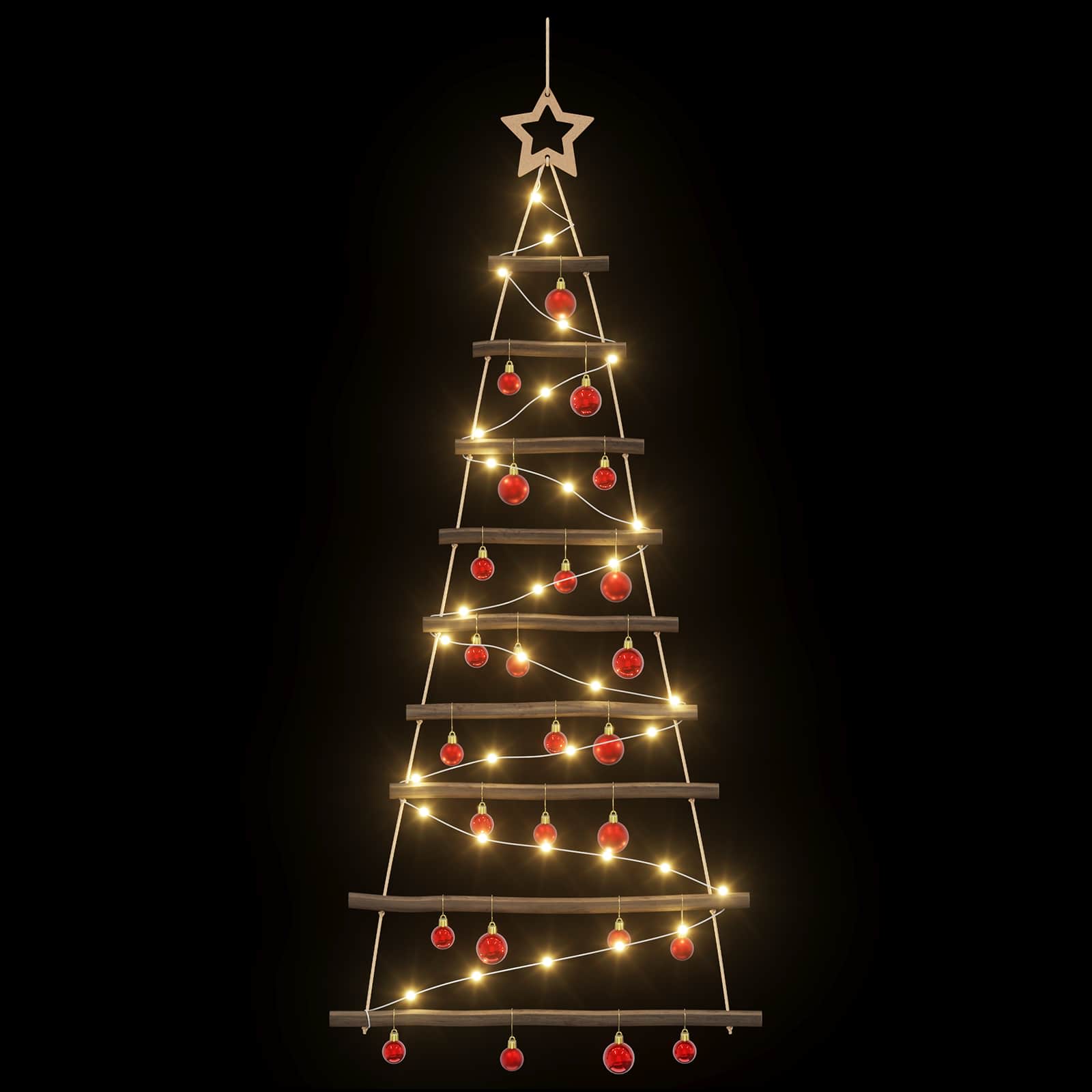 Albero di Natale appeso con palle 120 cm 50 LED Bianco caldo