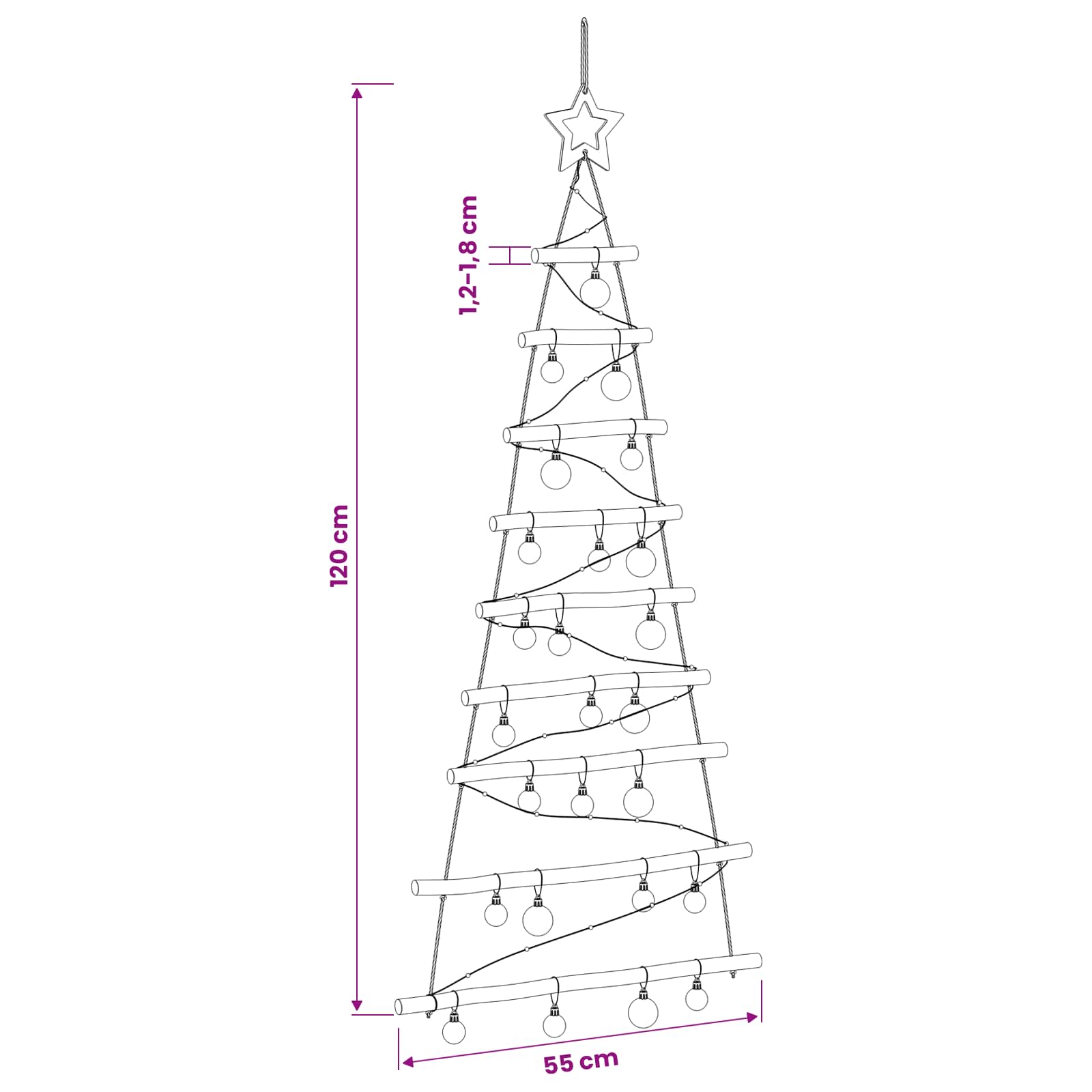 Albero di Natale appeso con palle 120 cm 50 LED Bianco caldo