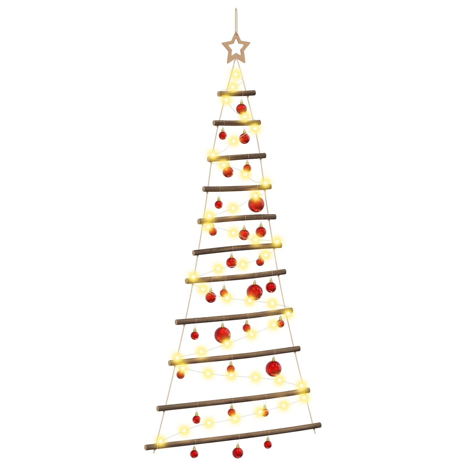 Albero di Natale appeso con palle 150 cm 80 LED Bianco caldo