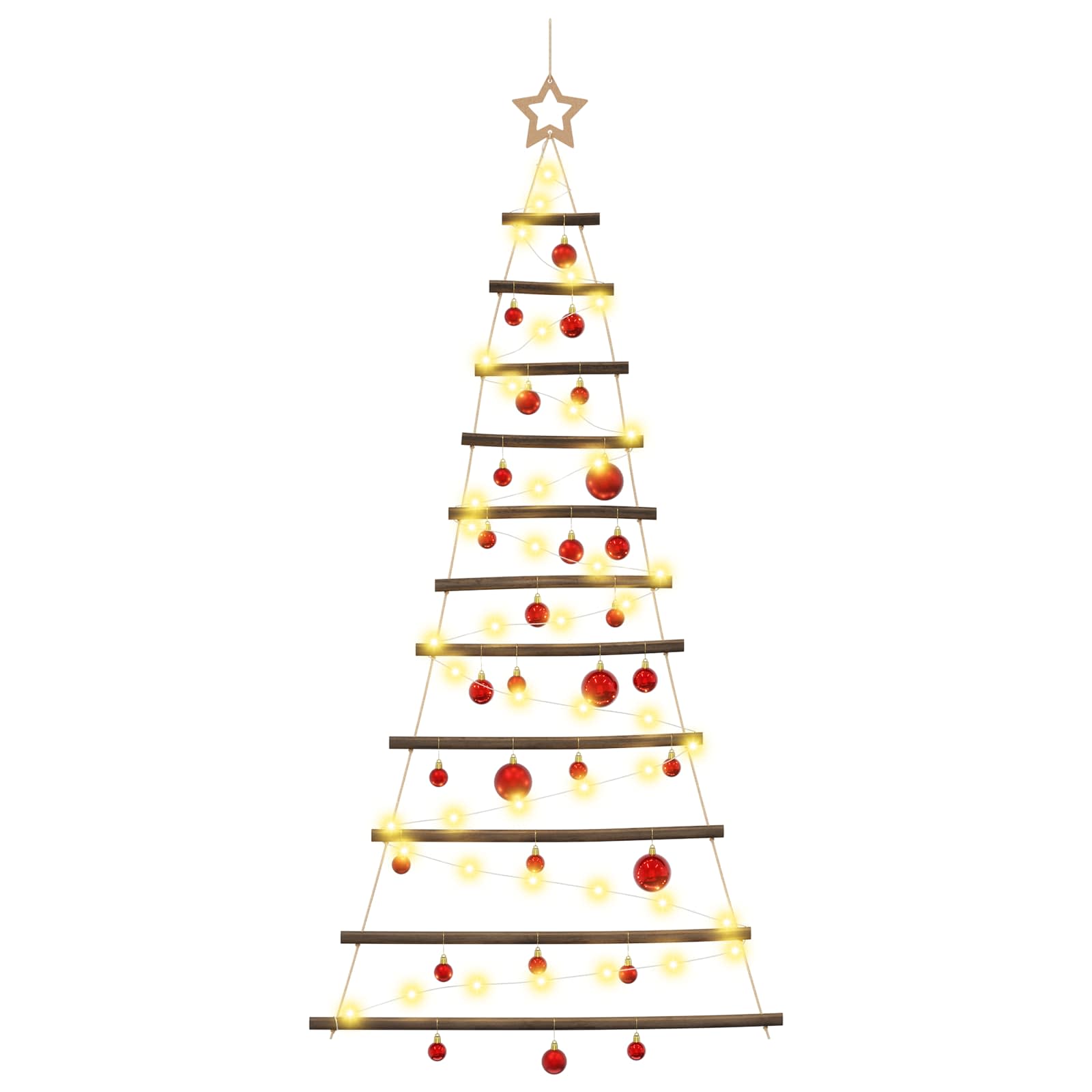 Albero di Natale appeso con palle 150 cm 80 LED Bianco caldo