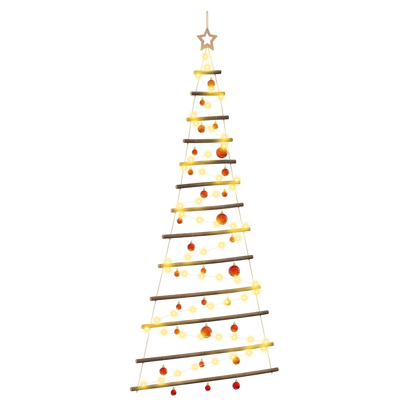 Albero di Natale appeso con palle 180 cm 100 LED Bianco caldo