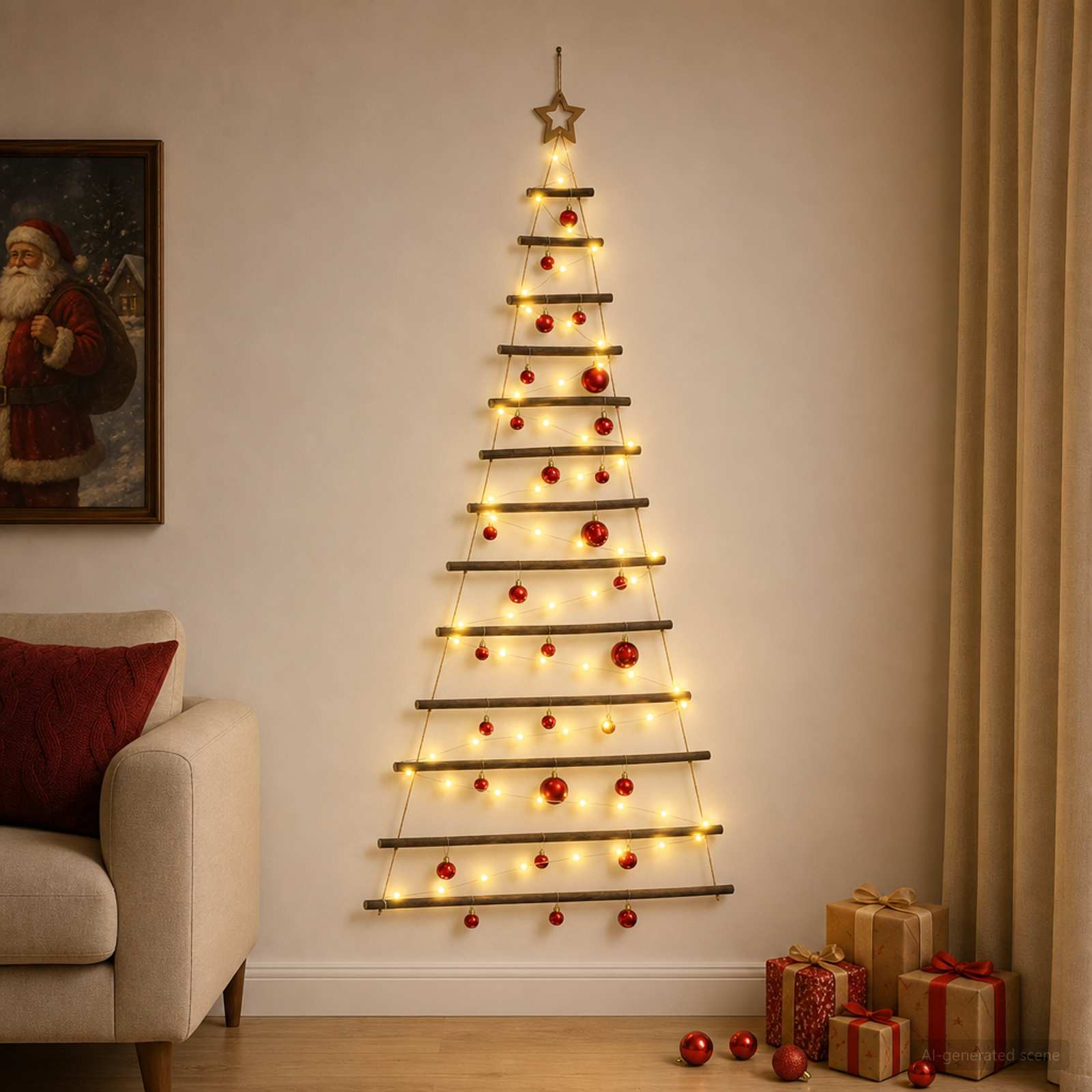 Albero di Natale appeso con palle 180 cm 100 LED Bianco caldo