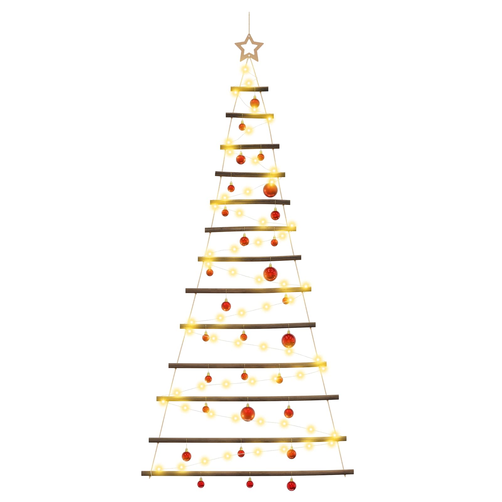 Albero di Natale appeso con palle 180 cm 100 LED Bianco caldo