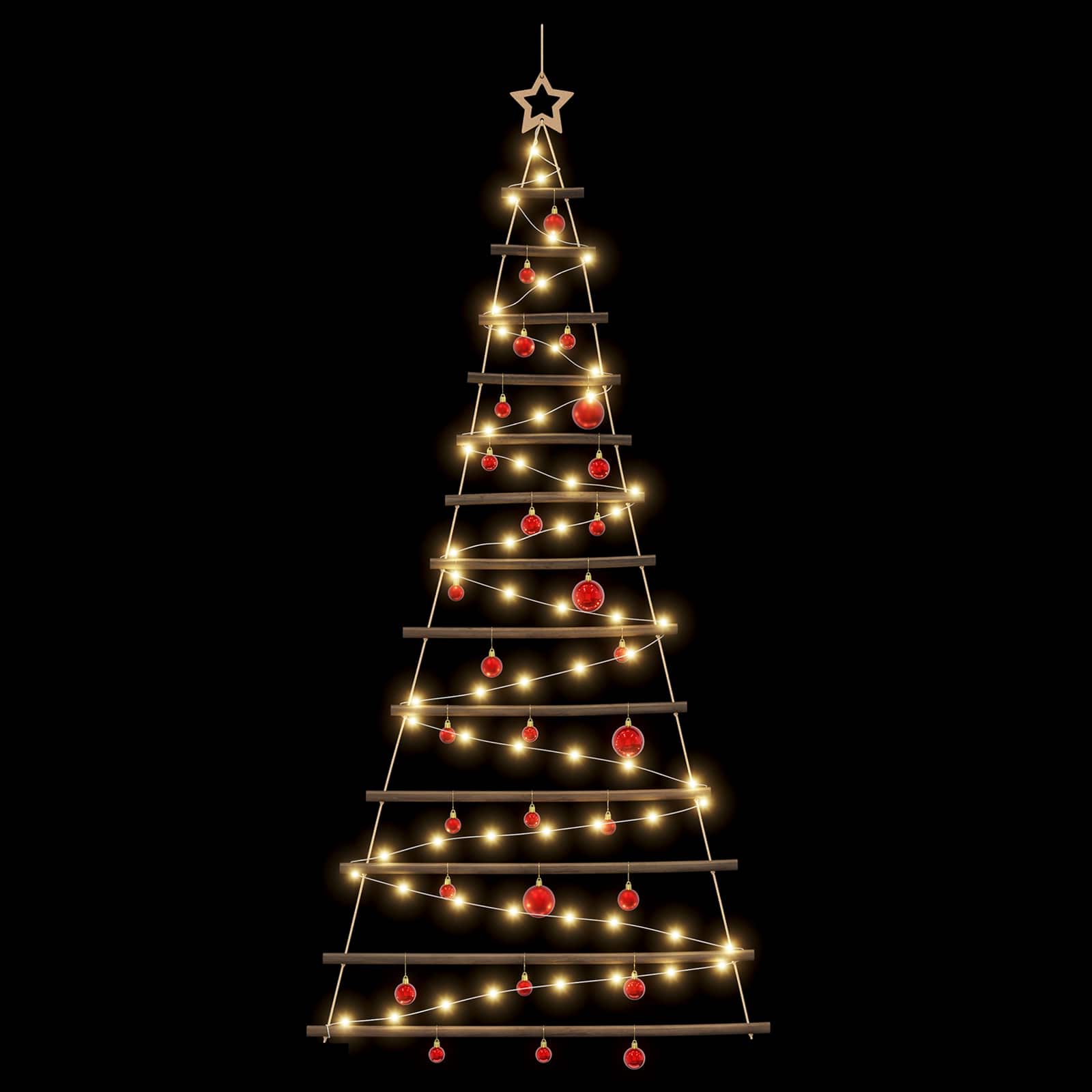 Albero di Natale appeso con palle 180 cm 100 LED Bianco caldo