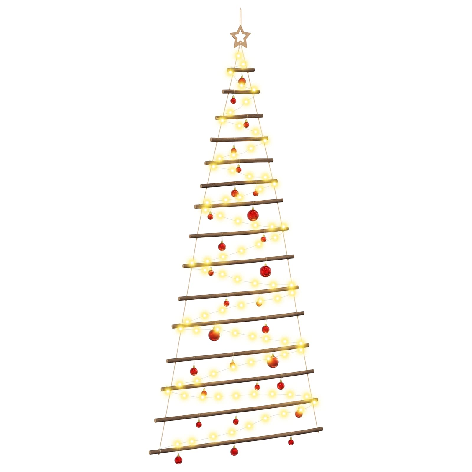 Albero di Natale appeso con palle 210 cm 130 LED Bianco caldo