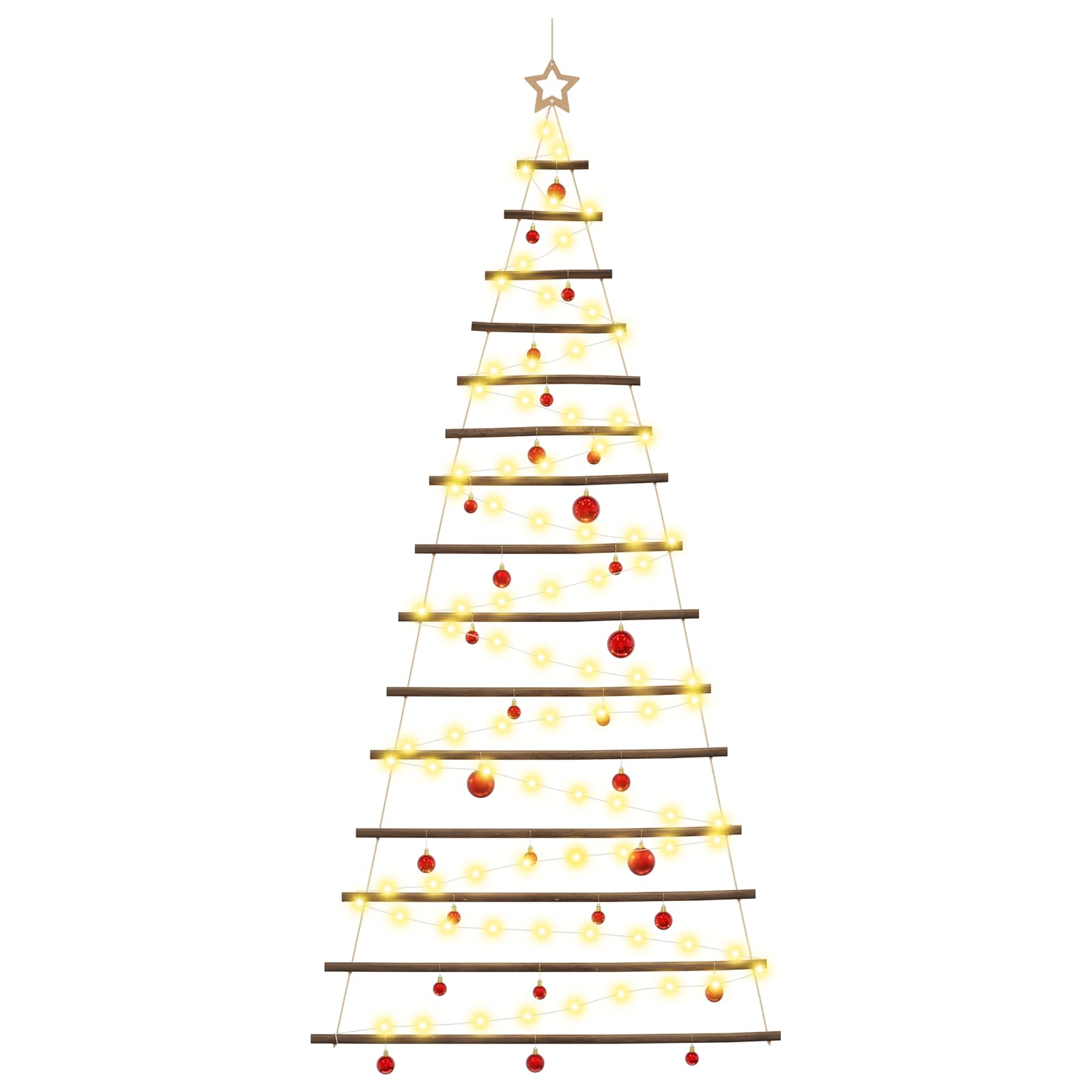Albero di Natale appeso con palle 210 cm 130 LED Bianco caldo