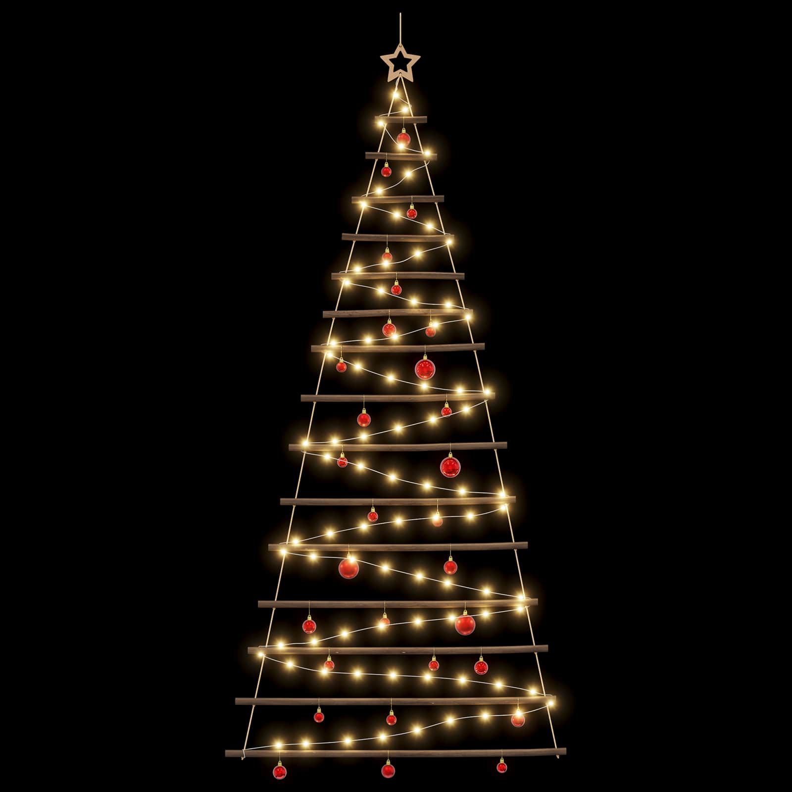 Albero di Natale appeso con palle 210 cm 130 LED Bianco caldo