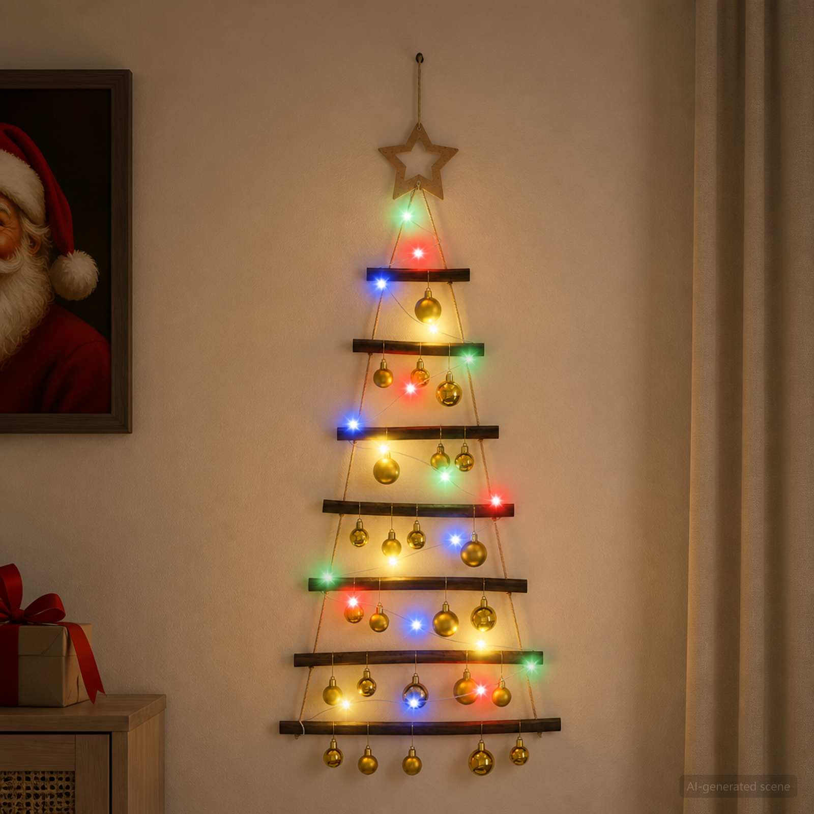 Albero di Natale appeso con palle 90 cm 30 LED Multicolore
