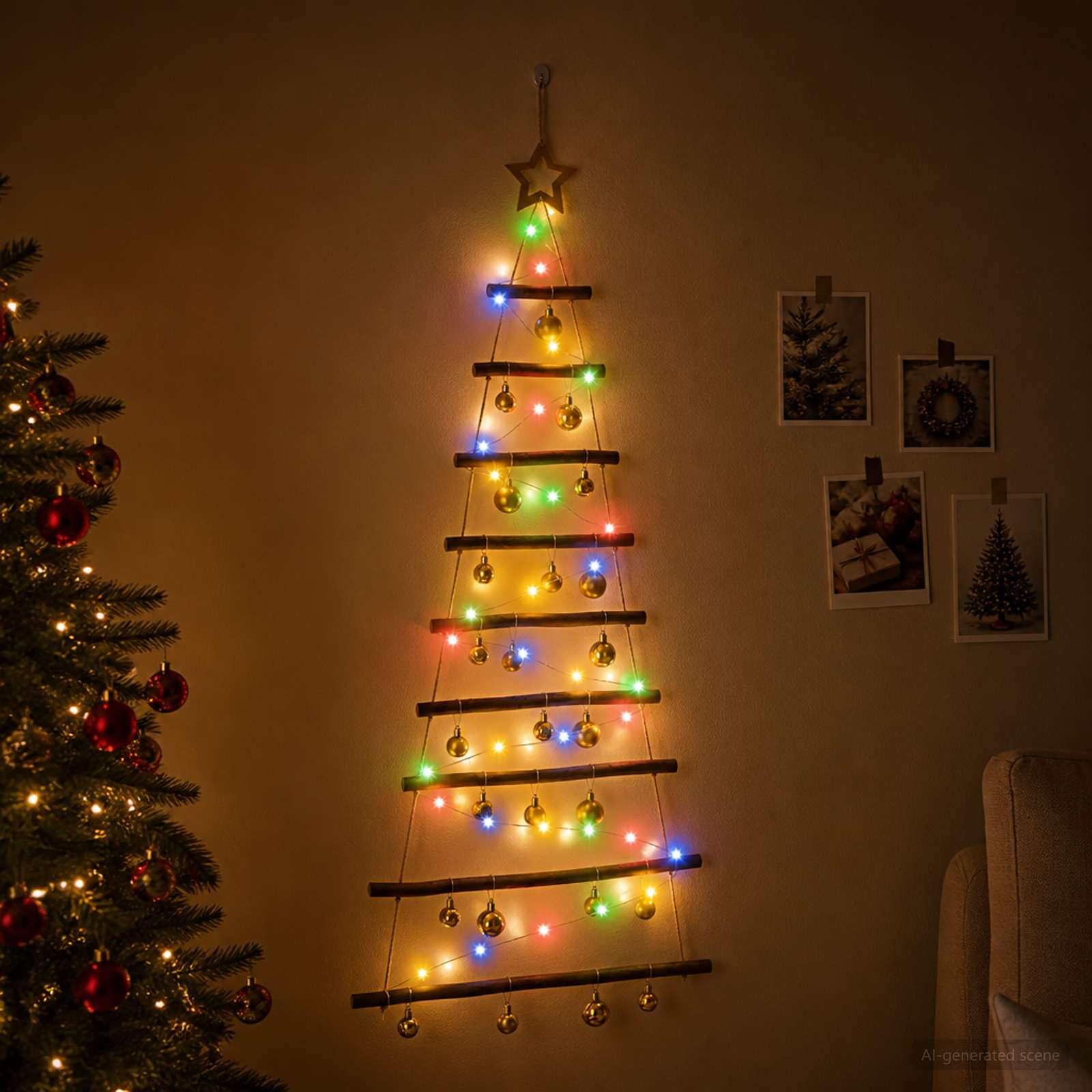 Albero di Natale appeso con palle 120 cm 50 LED Multicolore