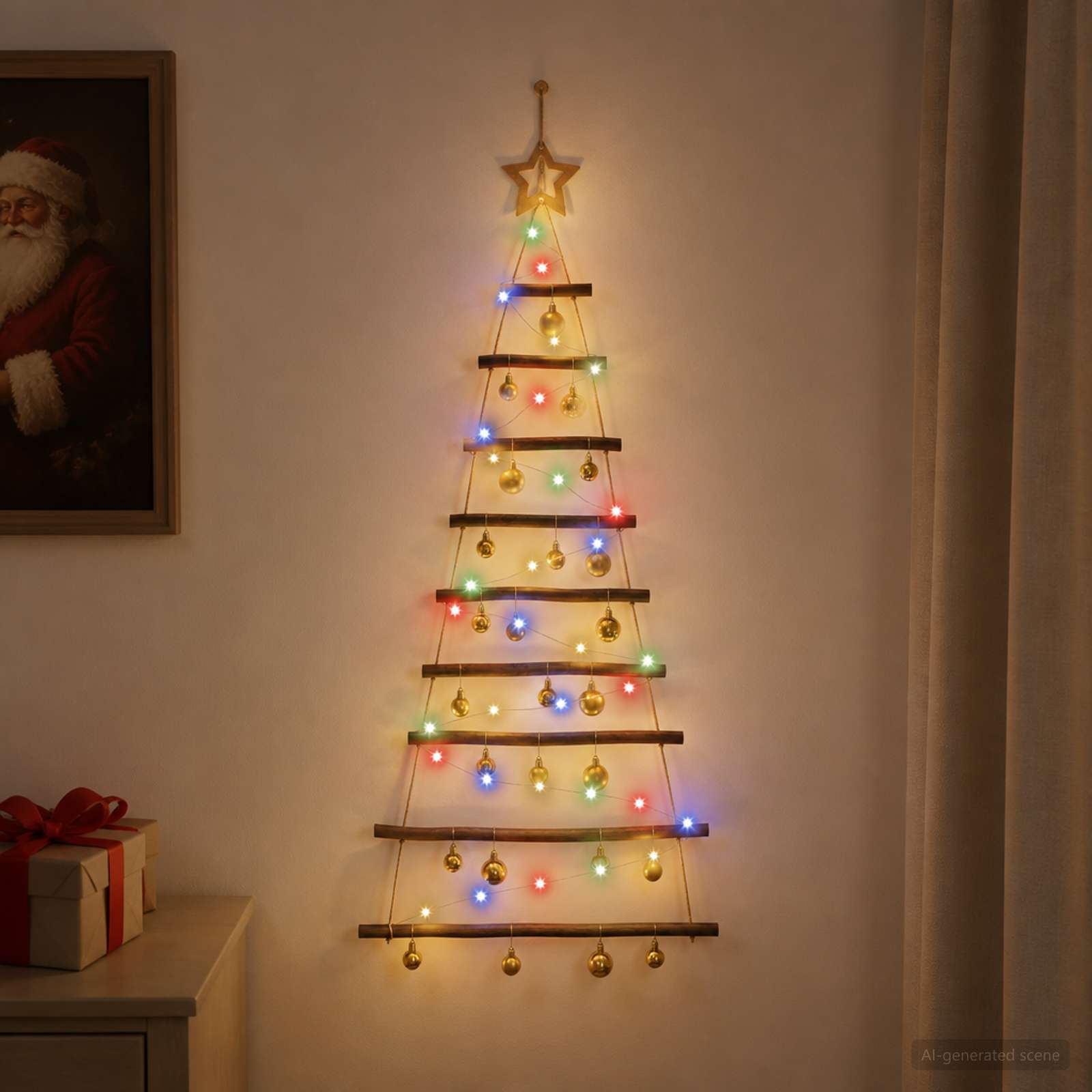 Albero di Natale appeso con palle 120 cm 50 LED Multicolore