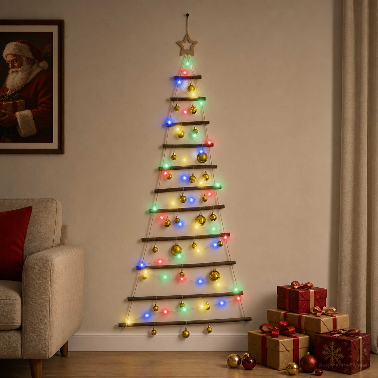 Albero di Natale appeso con palle 150 cm 80 LED Multicolore