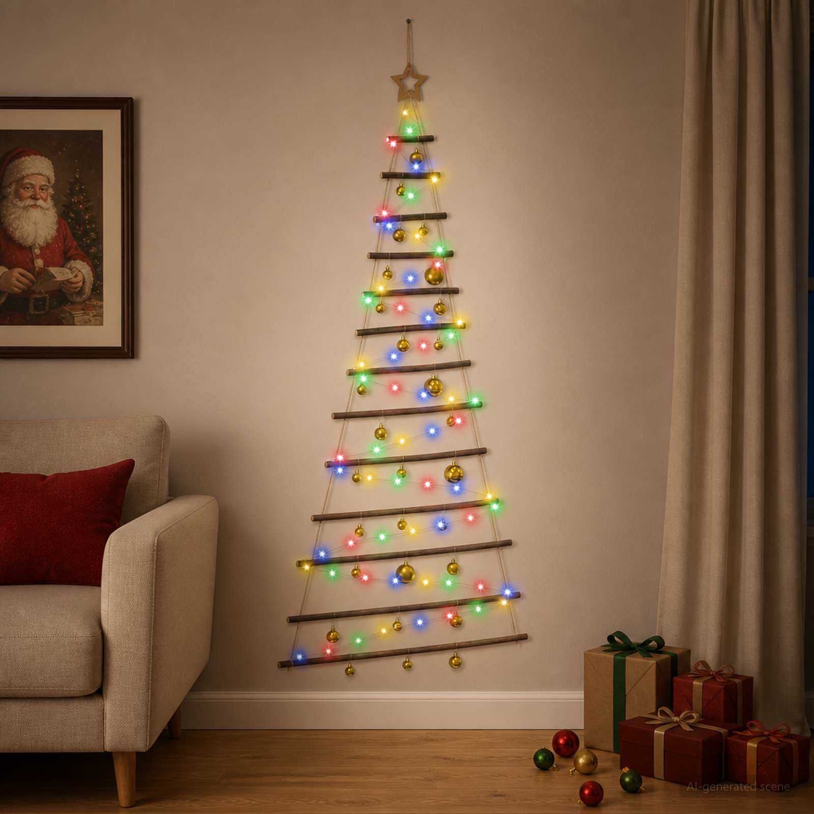 Albero di Natale appeso con palle 180 cm 100 LED Multicolore