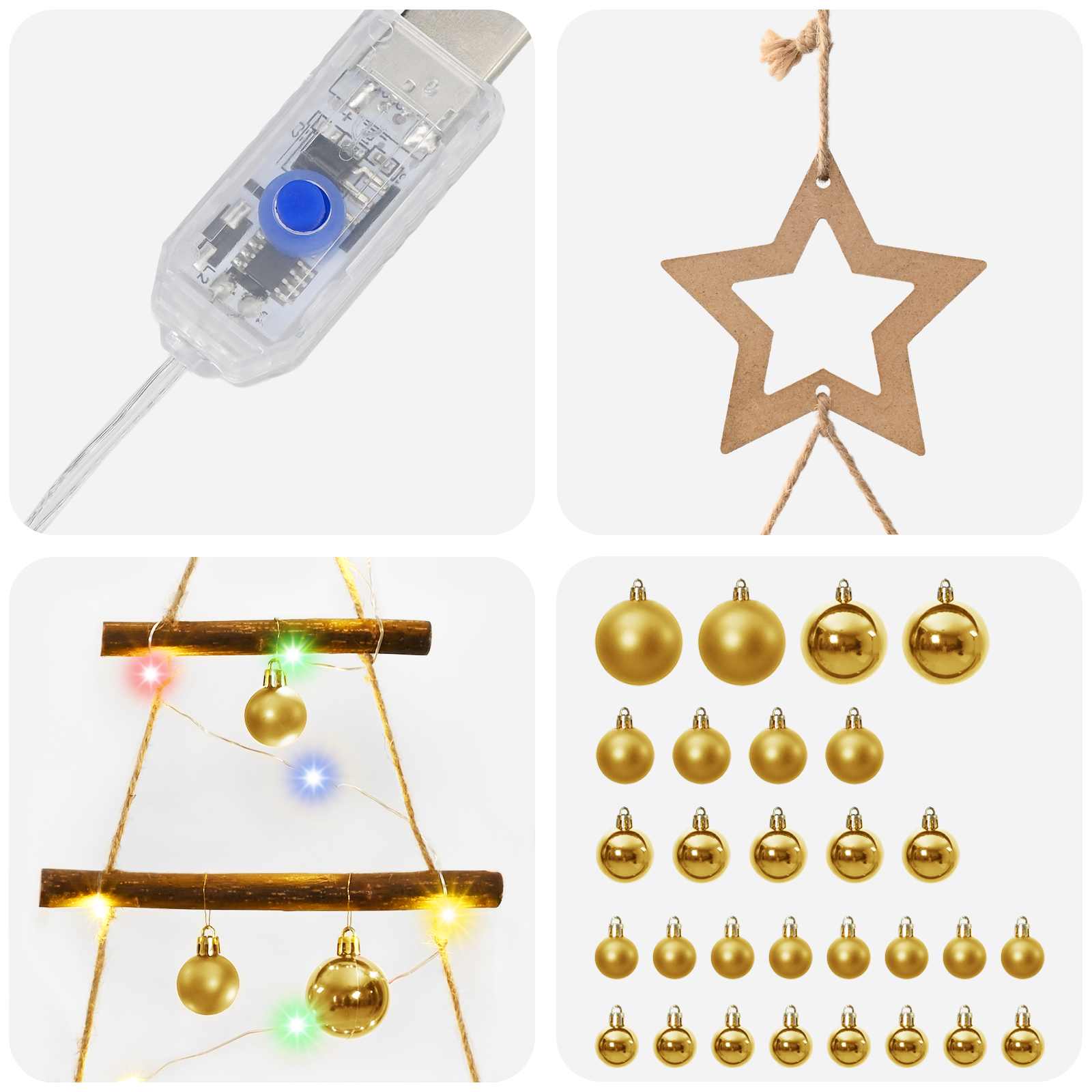 Albero di Natale appeso con palle 180 cm 100 LED Multicolore
