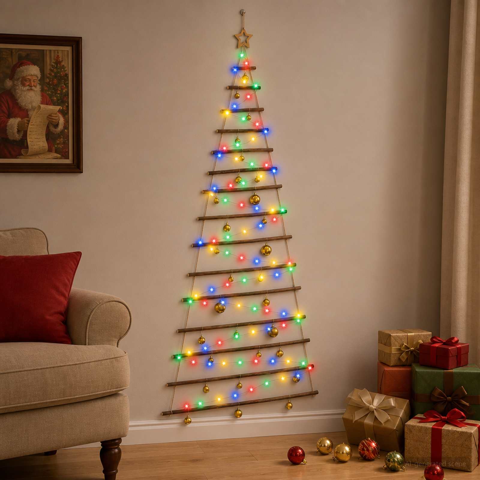 Albero di Natale appeso con palle 210 cm 130 LED Multicolore