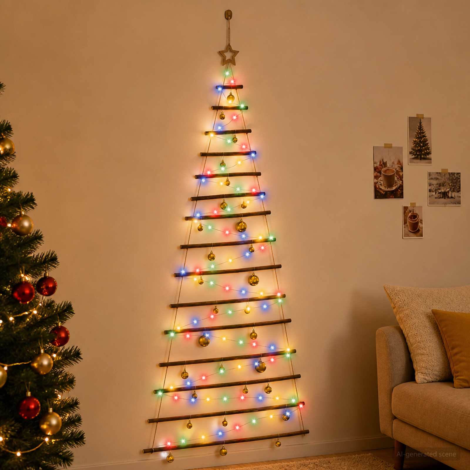 Albero di Natale appeso con palle 210 cm 130 LED Multicolore