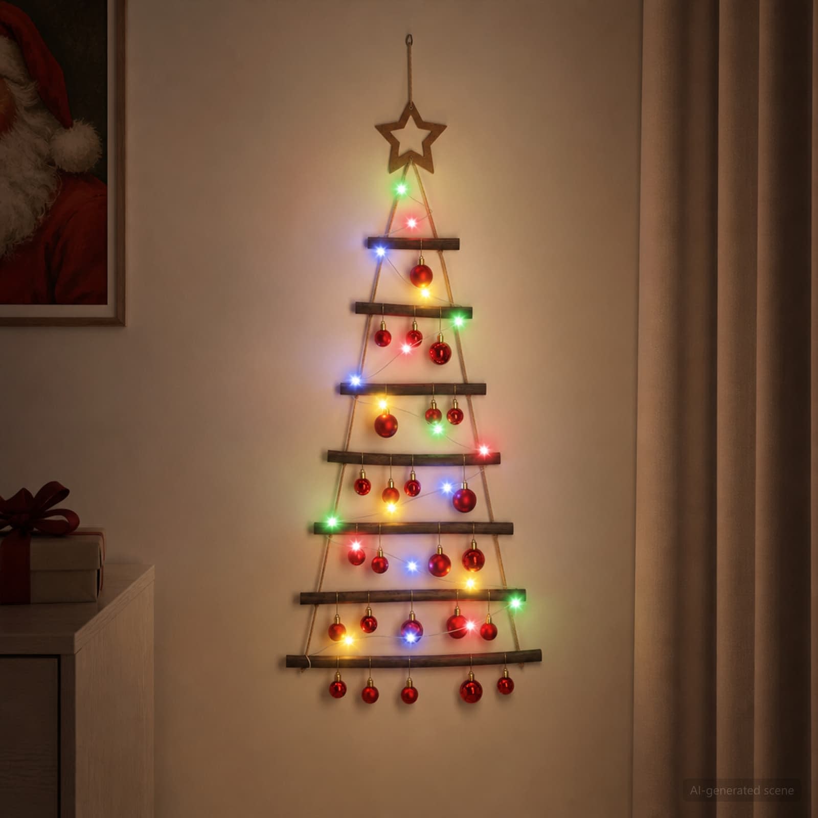 Albero di Natale appeso con palle 90 cm 30 LED Multicolore