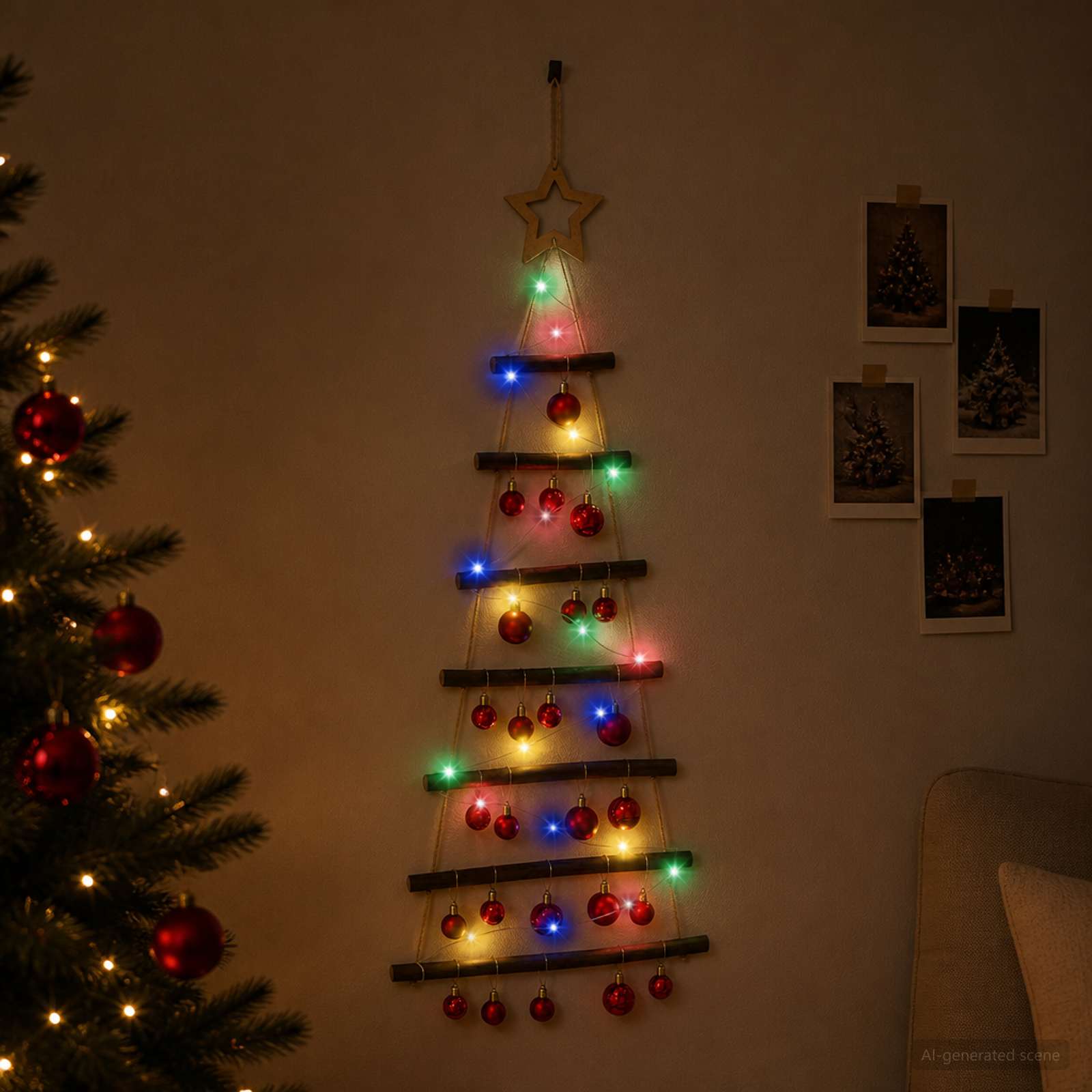 Albero di Natale appeso con palle 90 cm 30 LED Multicolore
