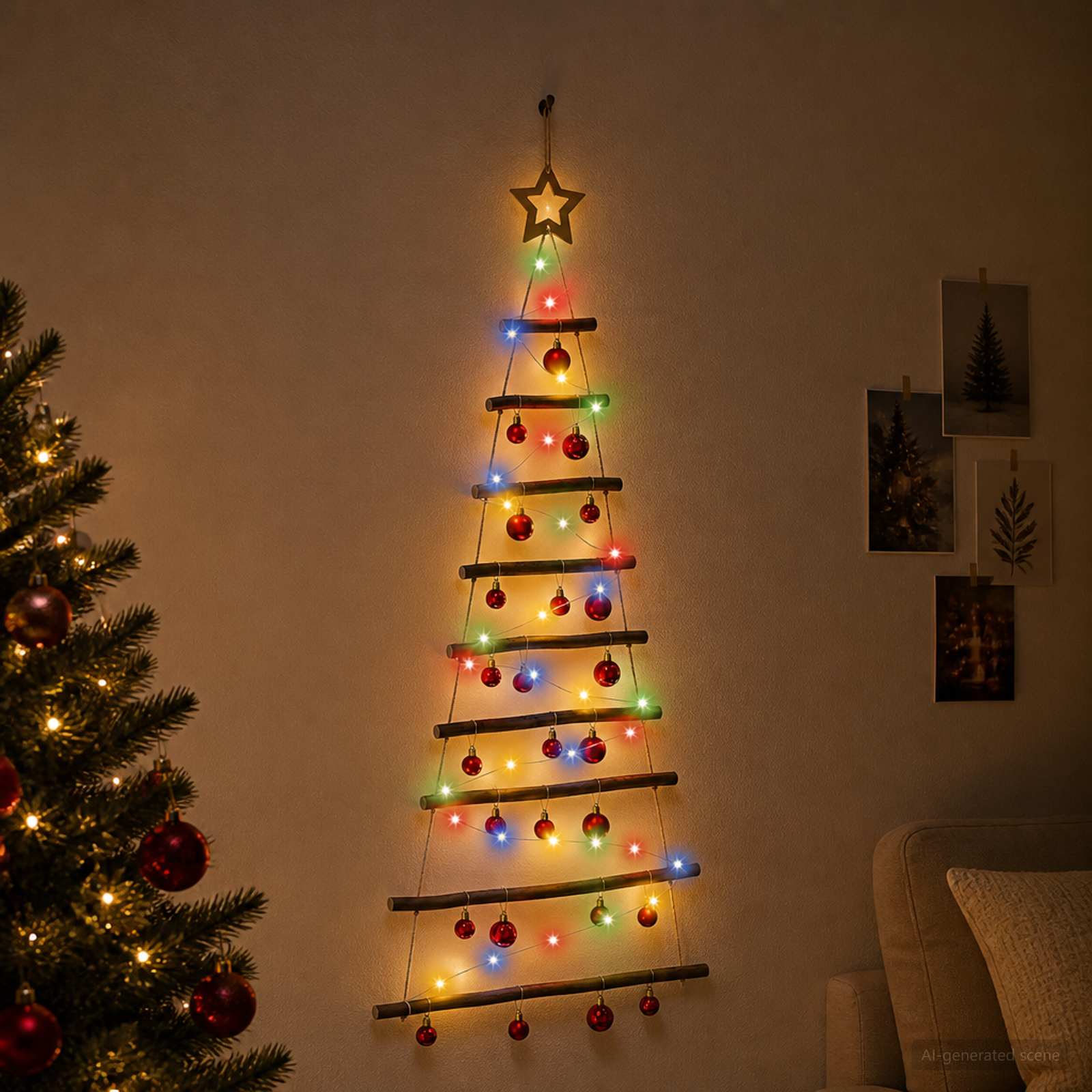 Albero di Natale appeso con palle 120 cm 50 LED Multicolore