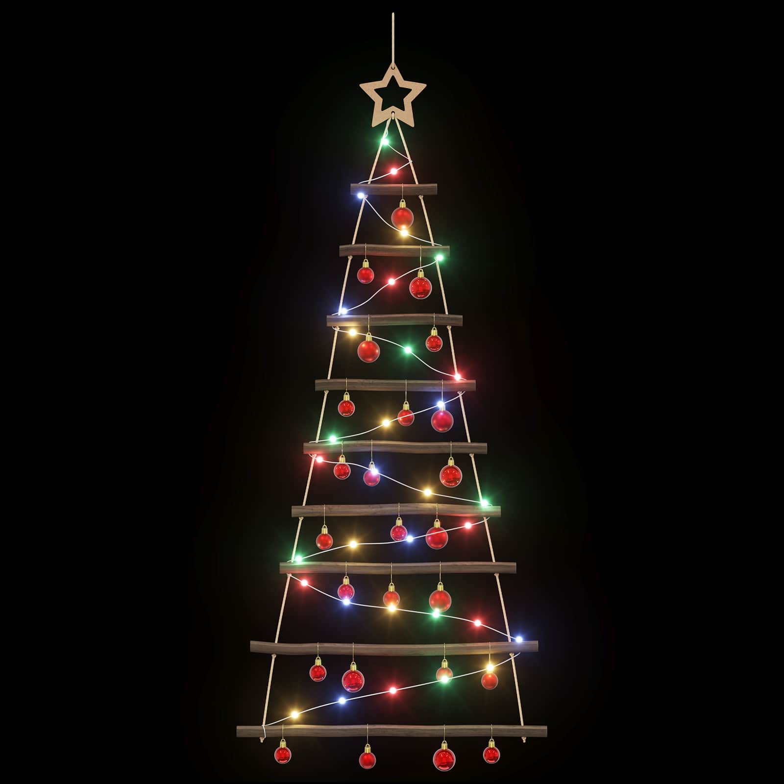 Albero di Natale appeso con palle 120 cm 50 LED Multicolore