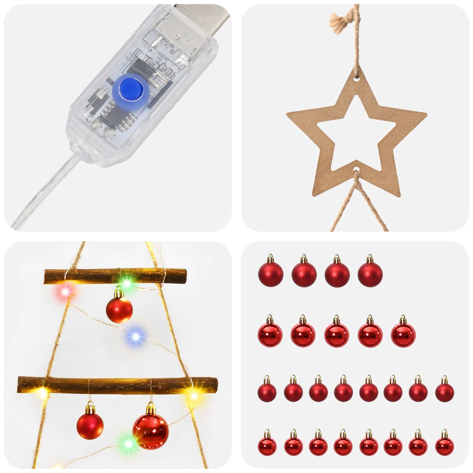 Albero di Natale appeso con palle 120 cm 50 LED Multicolore