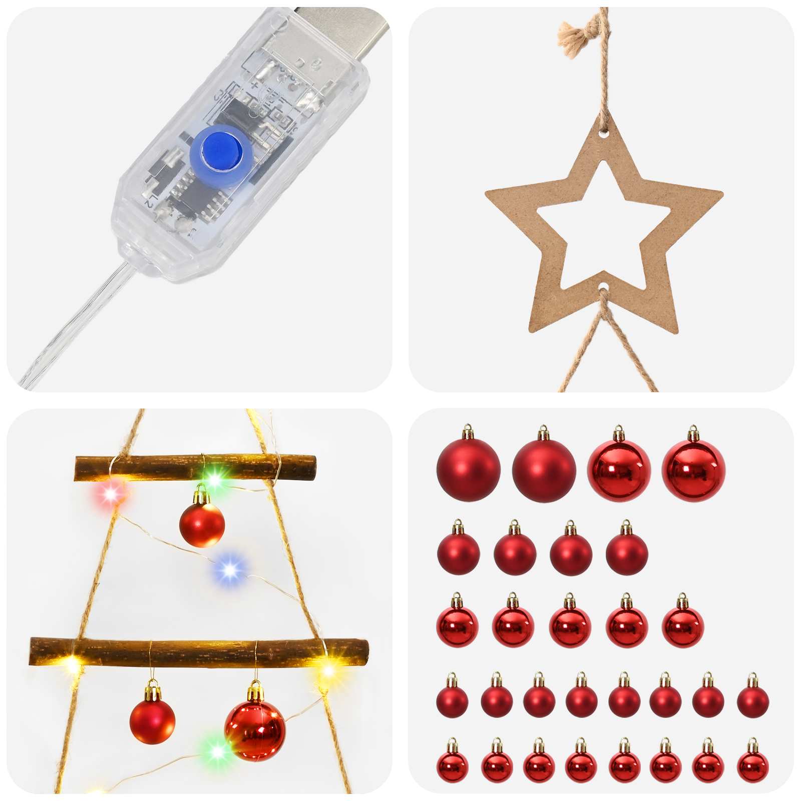 Albero di Natale appeso con palle 150 cm 80 LED Multicolore