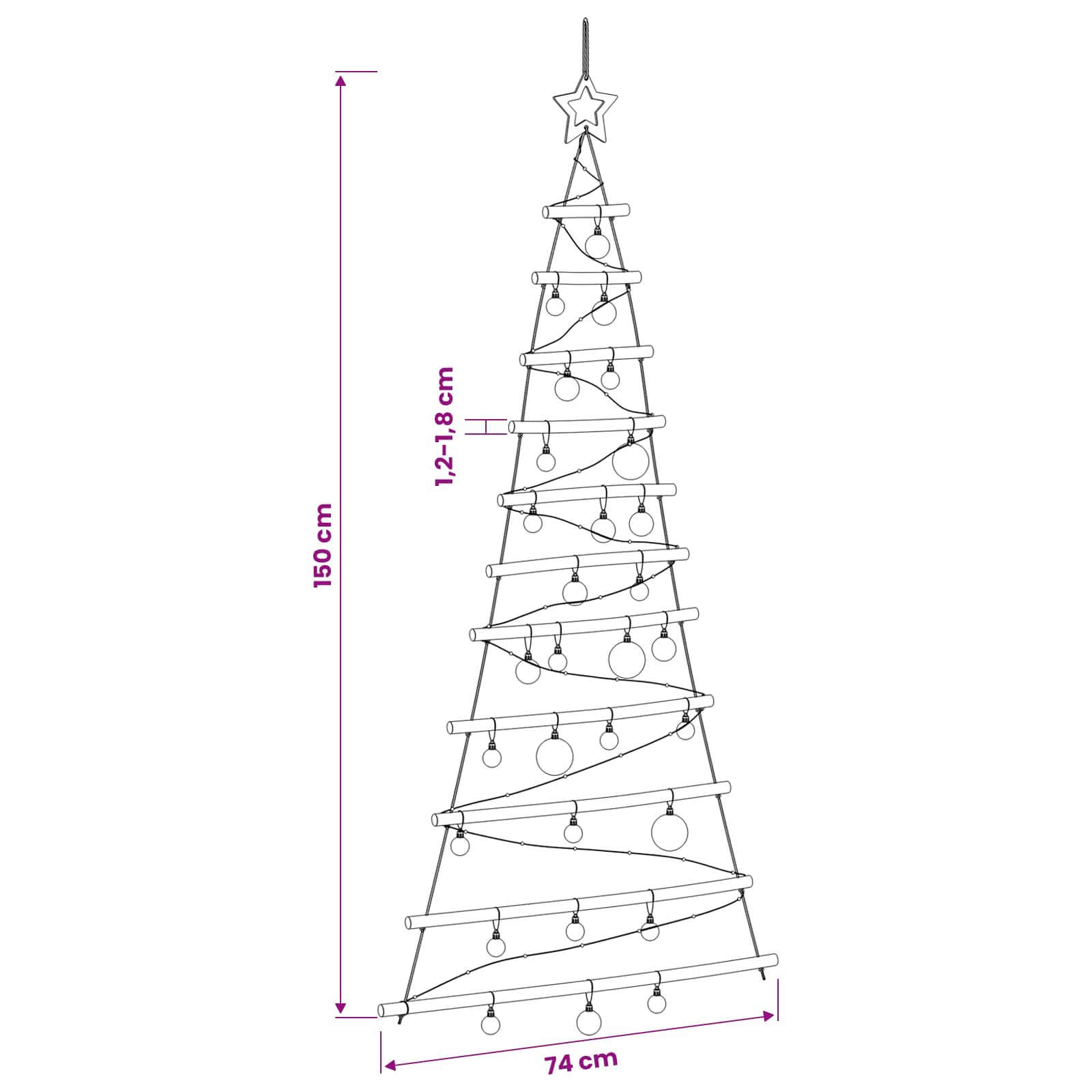 Albero di Natale appeso con palle 150 cm 80 LED Multicolore
