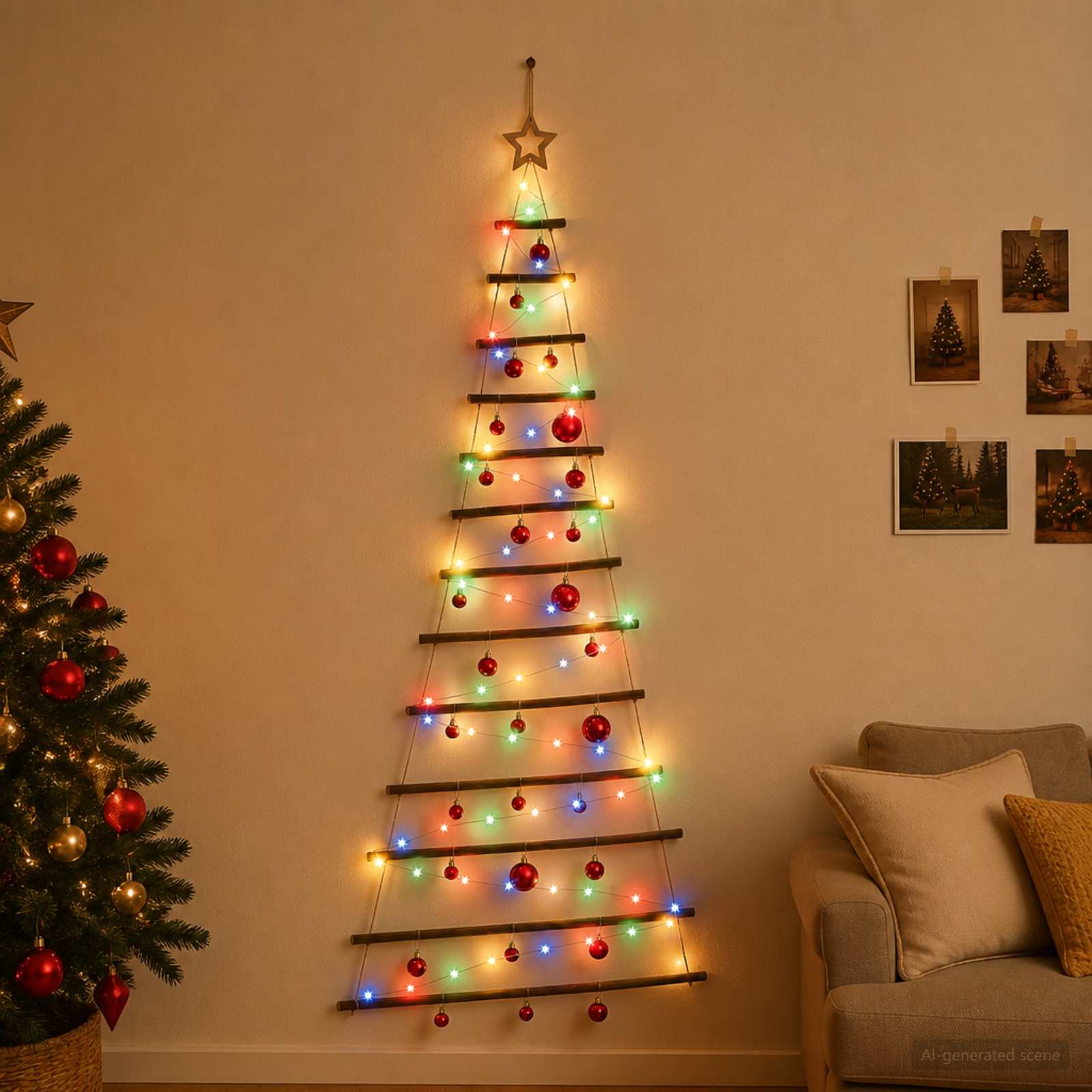 Albero di Natale appeso con palle 180 cm 100 LED Multicolore