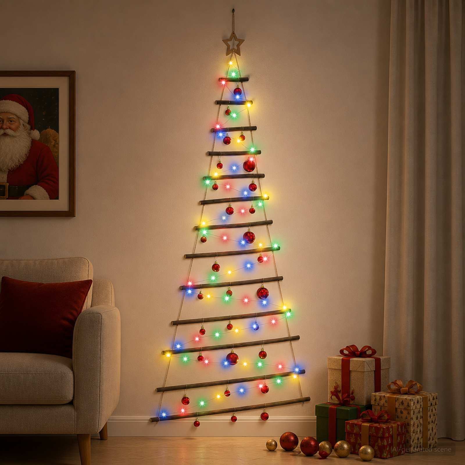 Albero di Natale appeso con palle 180 cm 100 LED Multicolore