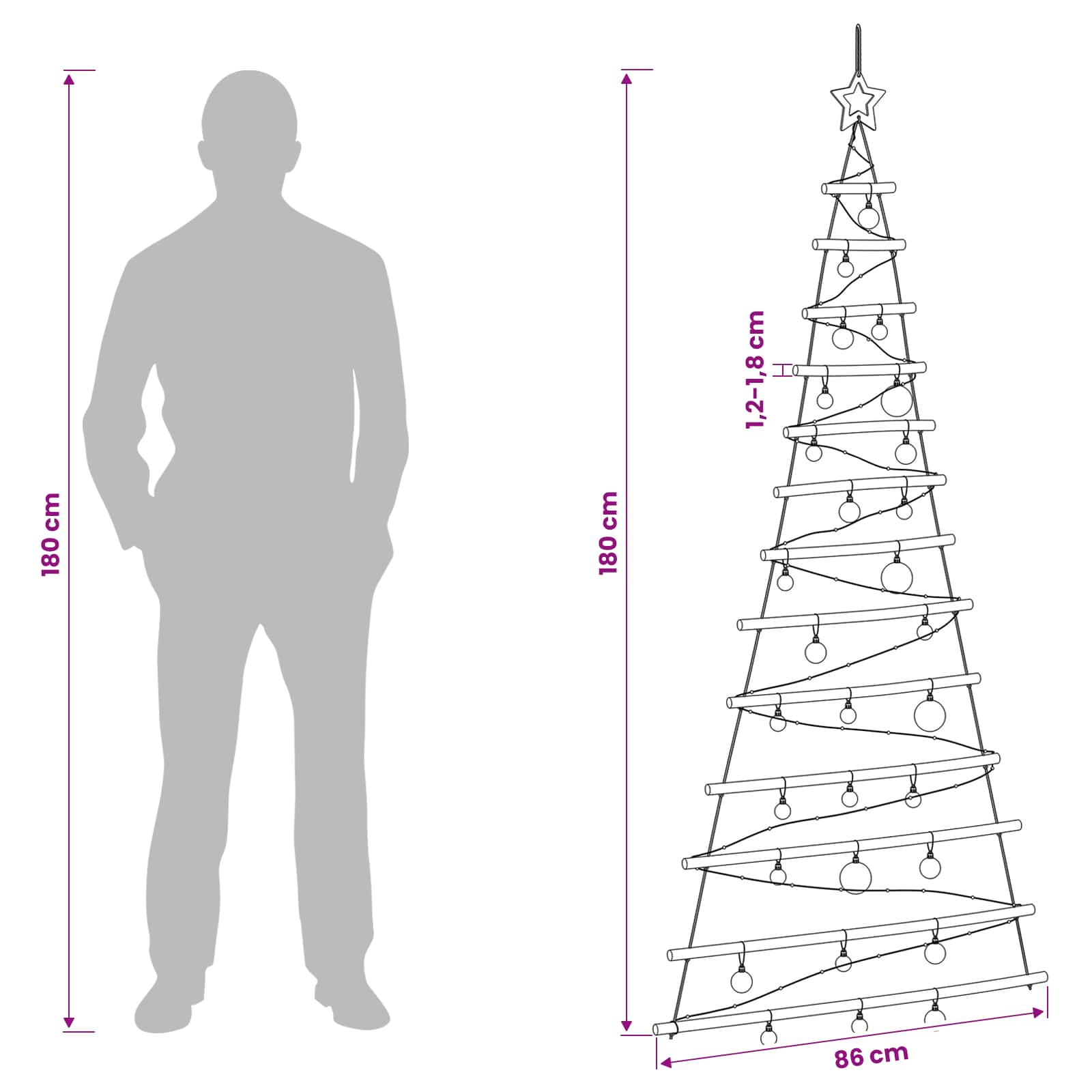 Albero di Natale appeso con palle 180 cm 100 LED Multicolore