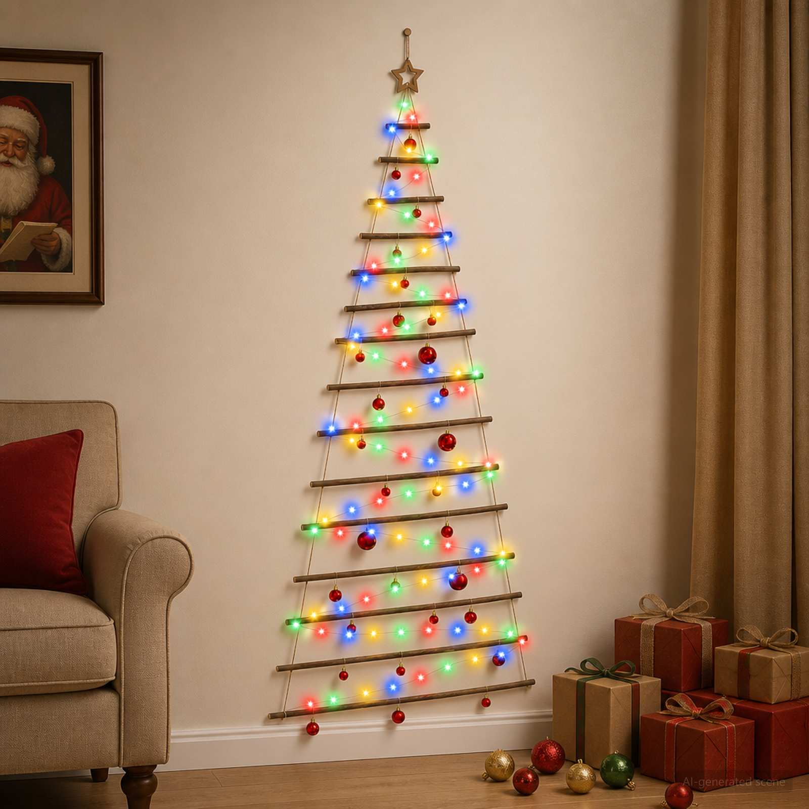Albero di Natale appeso con palle 210 cm 130 LED Multicolore