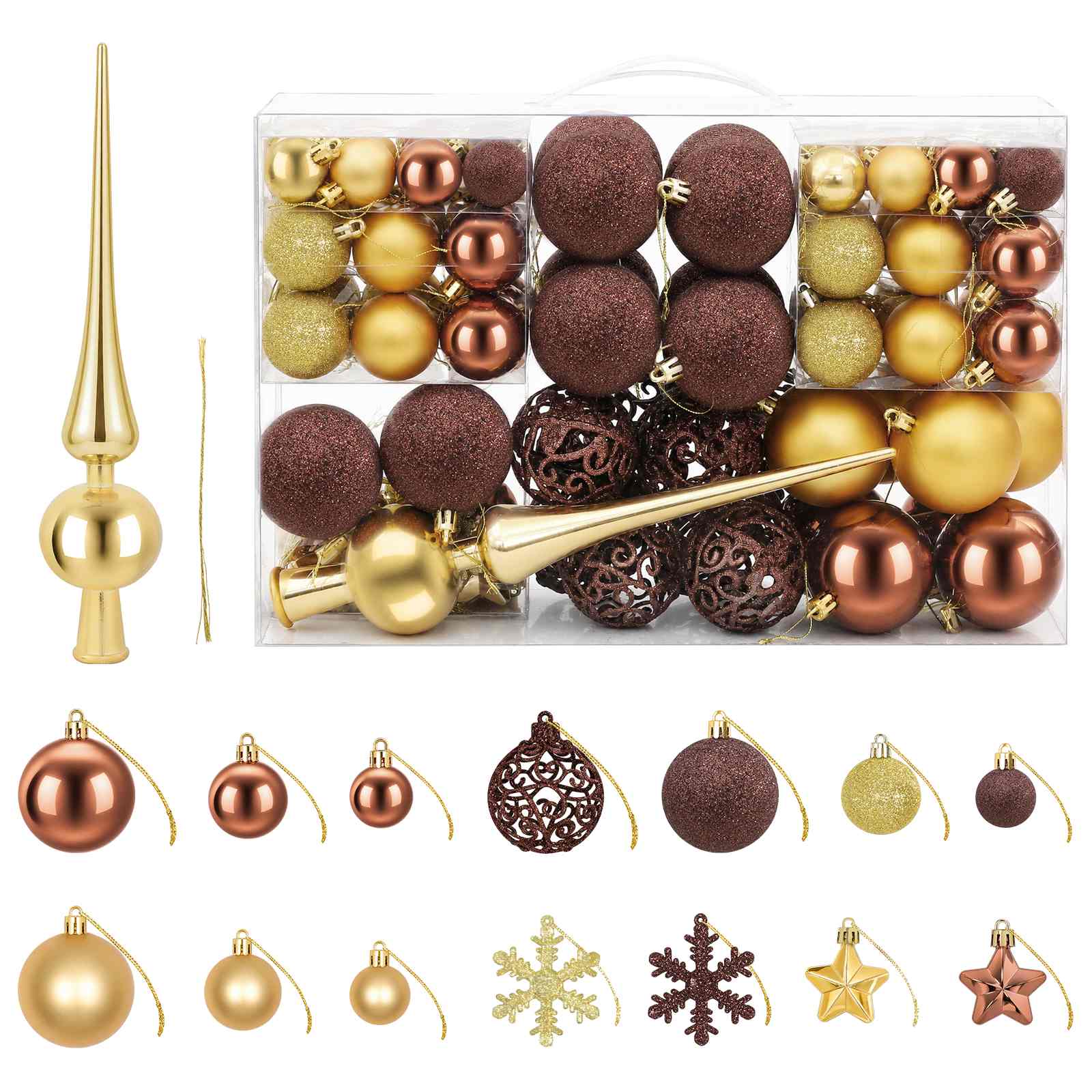 Set di Palline di Natale 111 pz Marrone e oro 6 cm Polistirolo