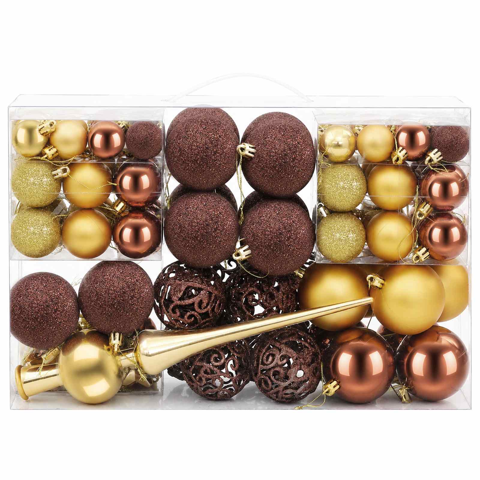 Set di Palline di Natale 111 pz Marrone e oro 6 cm Polistirolo
