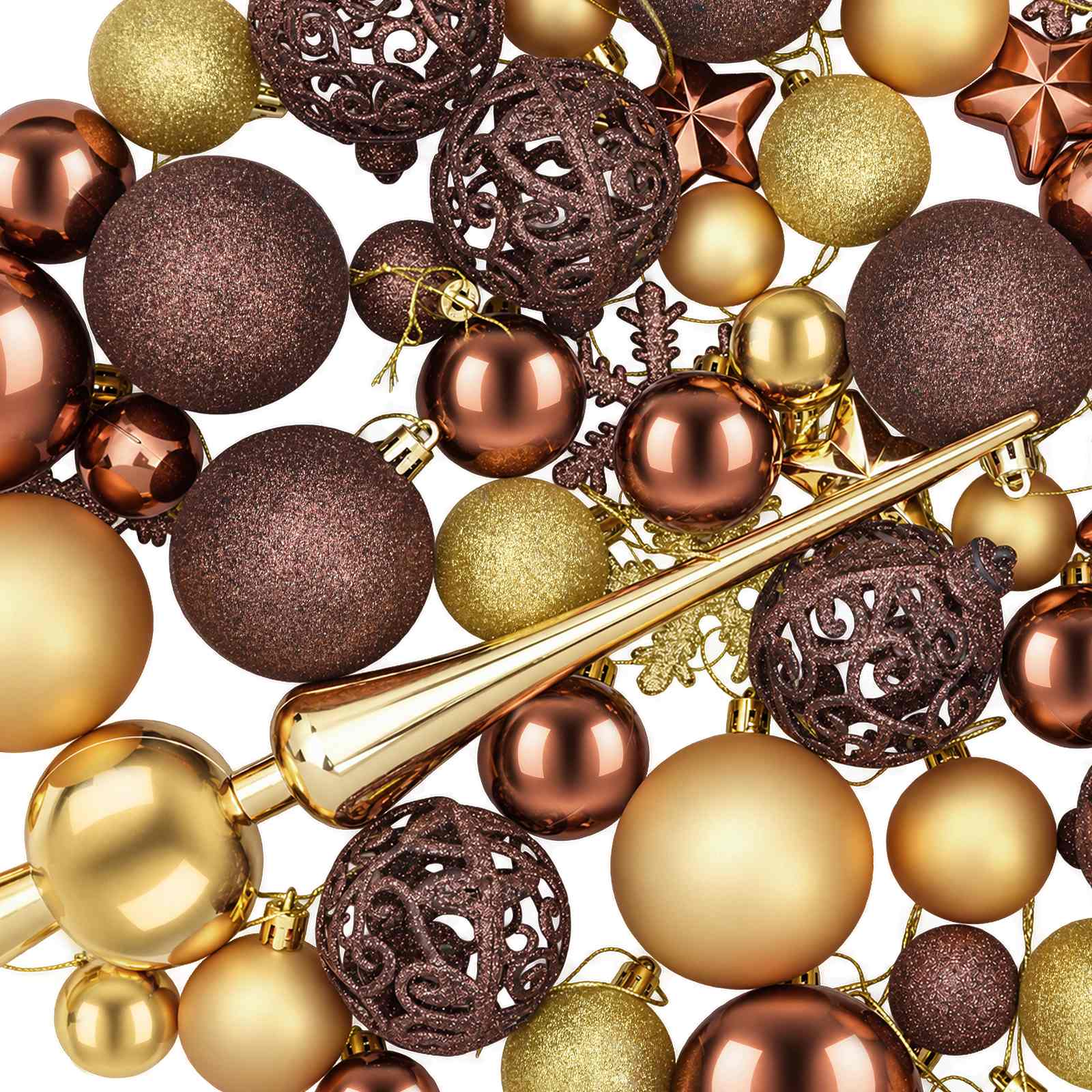 Set di Palline di Natale 111 pz Marrone e oro 6 cm Polistirolo