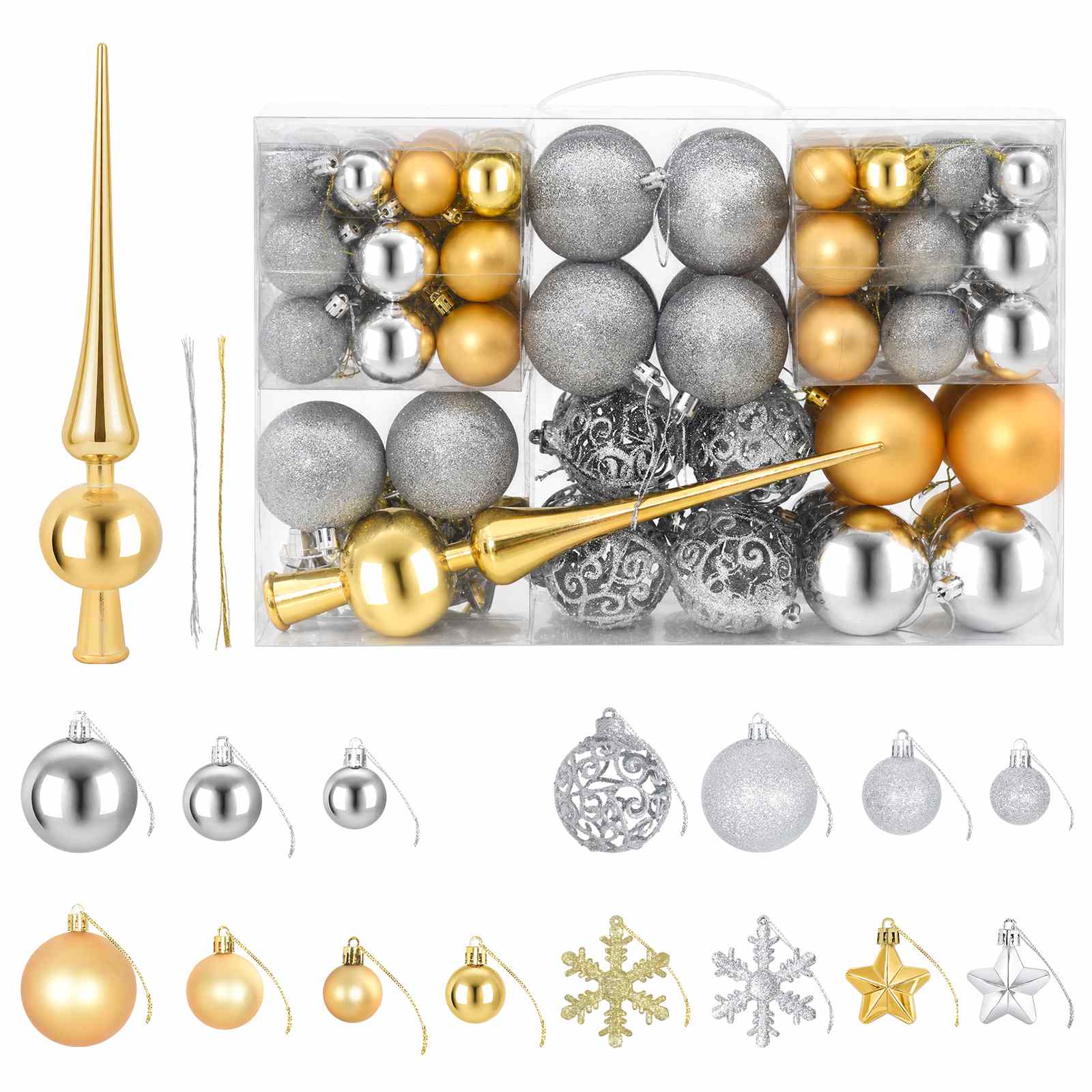 Set di Palline di Natale 111 pz Argento oro 6 cm Polistirolo