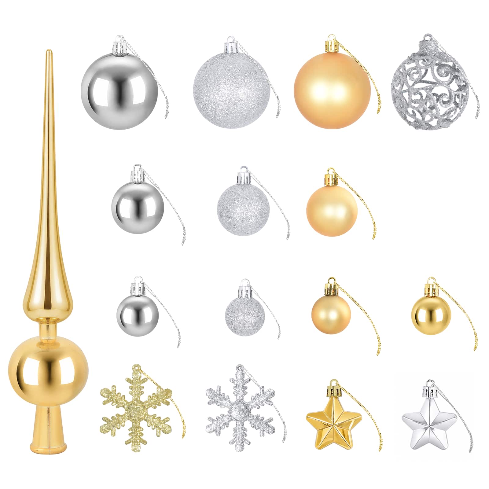 Set di Palline di Natale 111 pz Argento oro 6 cm Polistirolo