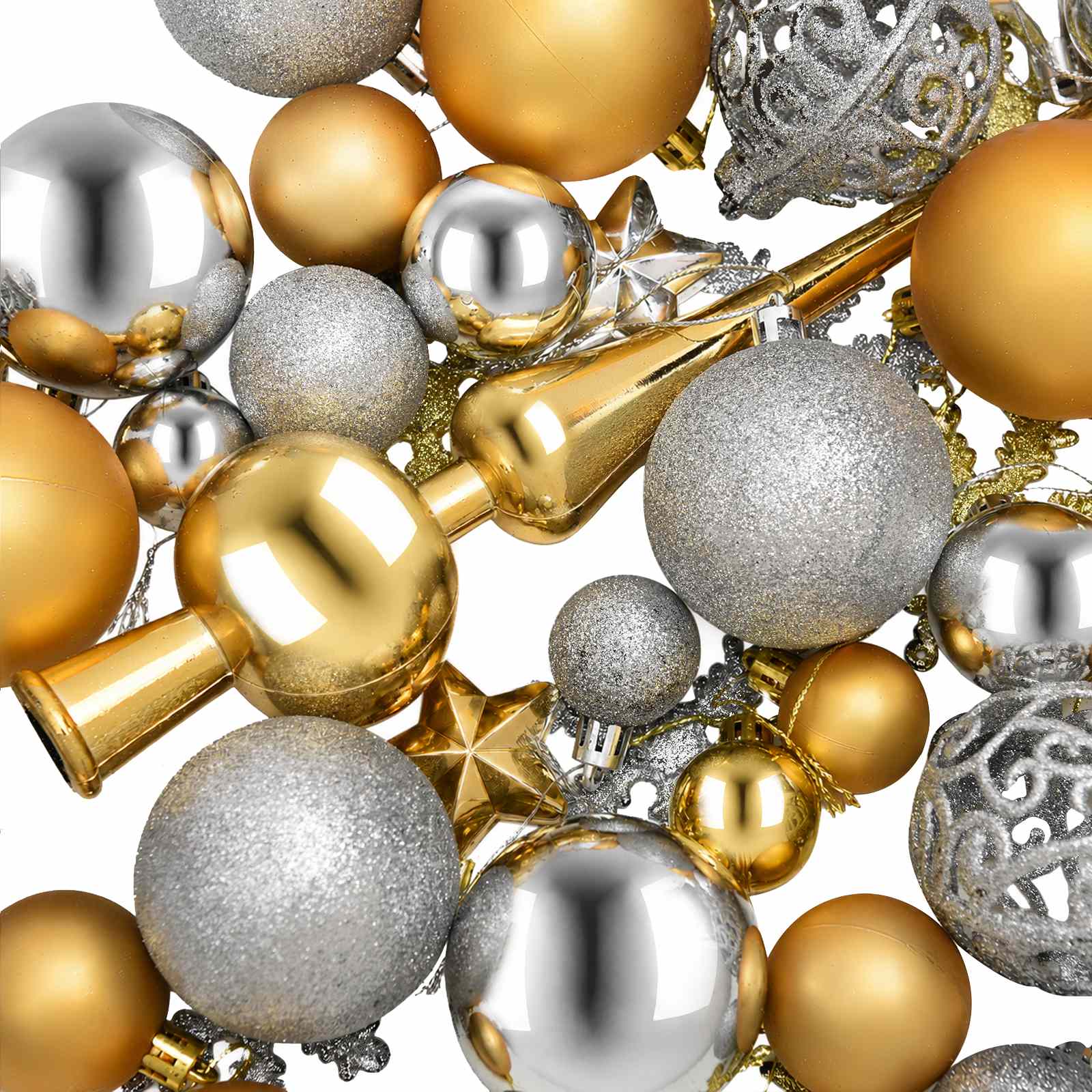 Set di Palline di Natale 111 pz Argento oro 6 cm Polistirolo